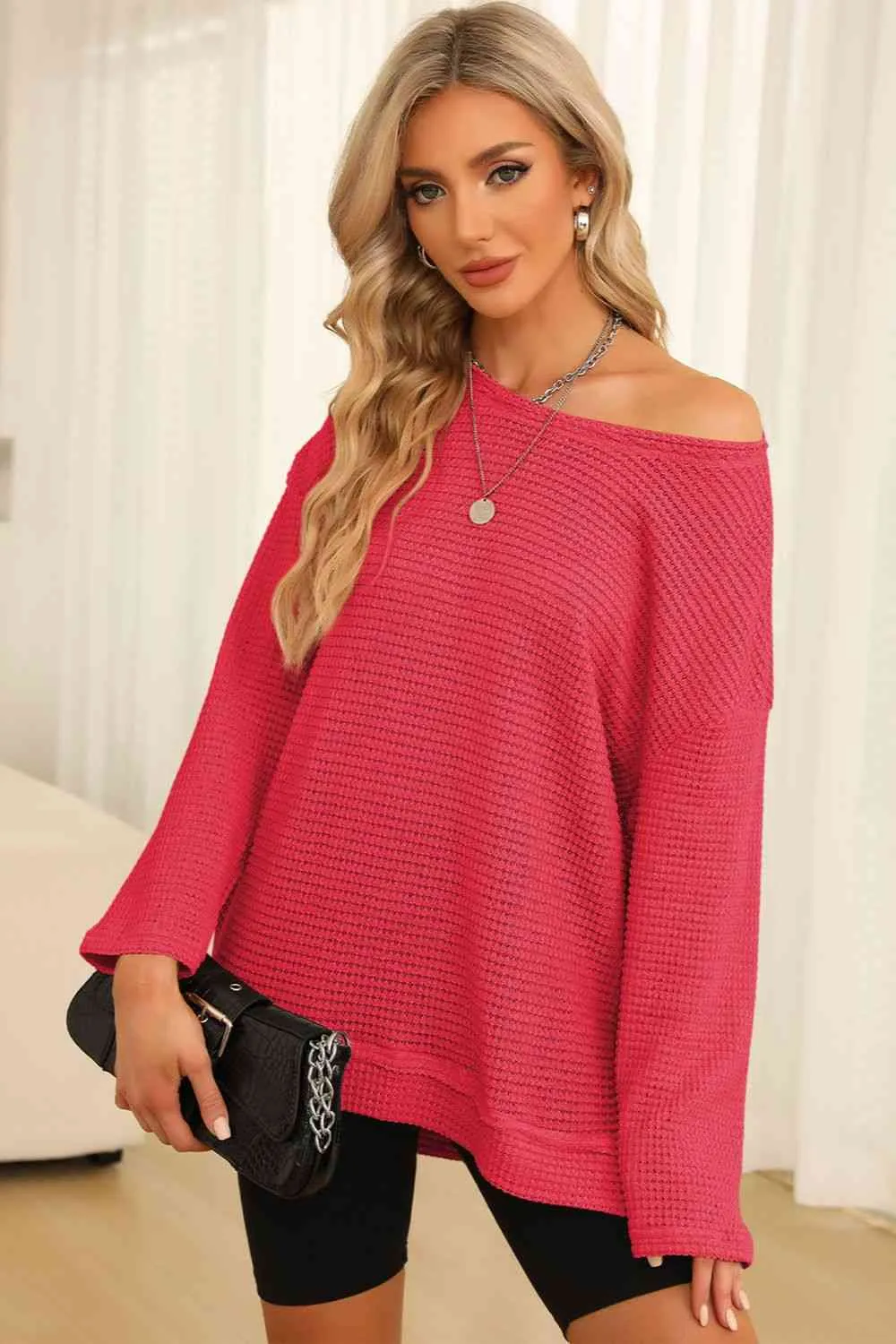 7 Cozy Oversized Waffle-Knit Sweatshirt (S - 2X)