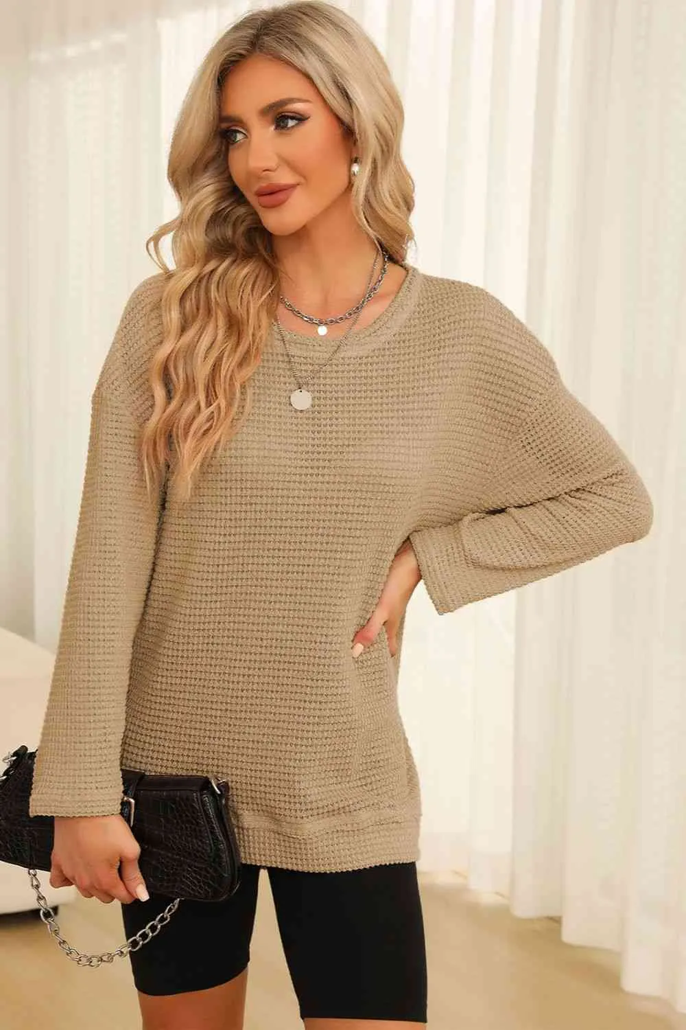 7 Cozy Oversized Waffle-Knit Sweatshirt (S - 2X)