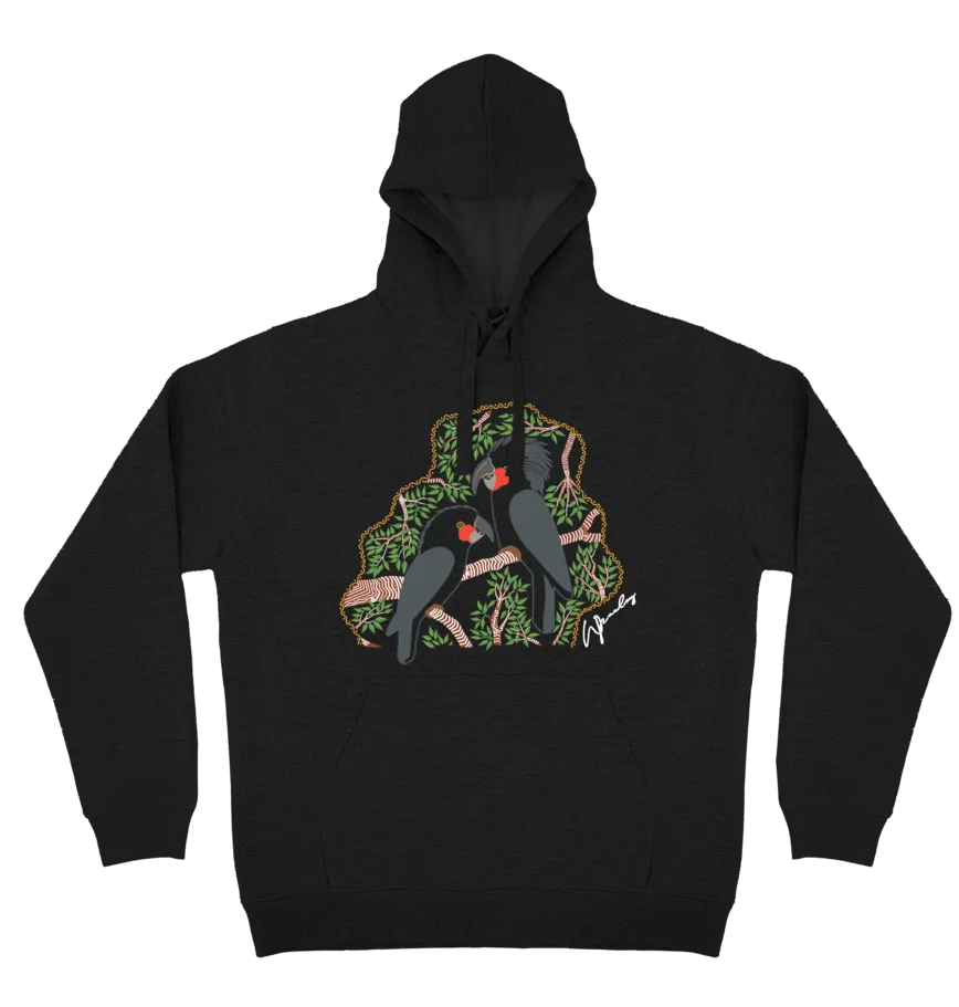 Adults Cozy Hoodie - Black Cockatoos By Wendy Pawley