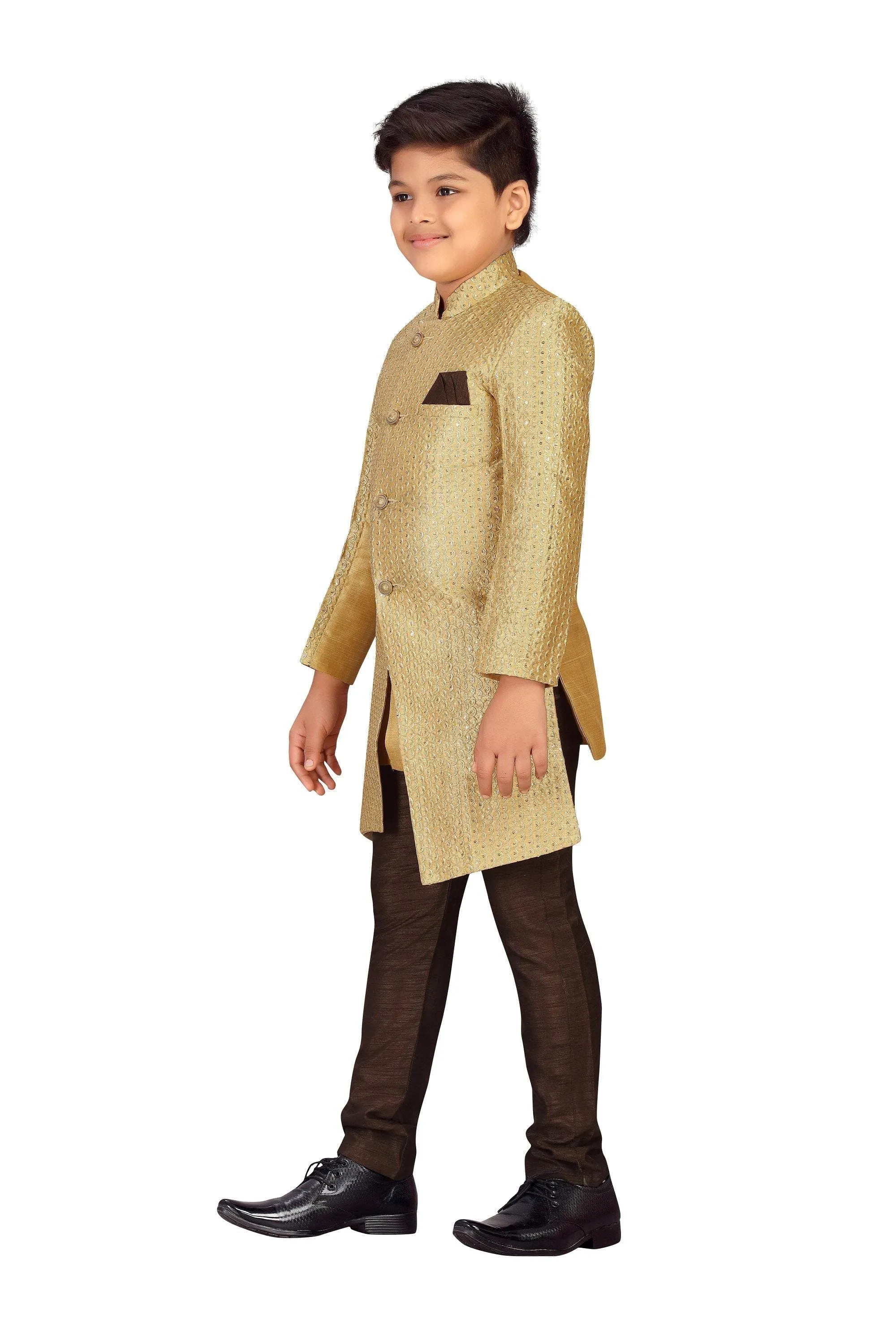 Ahhaaaa Ethnic Cotton Silk Sherwani and Pyjama for boys