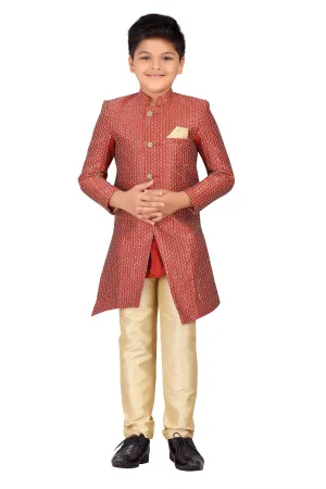 Ahhaaaa Ethnic Cotton Silk Sherwani and Pyjama for boys