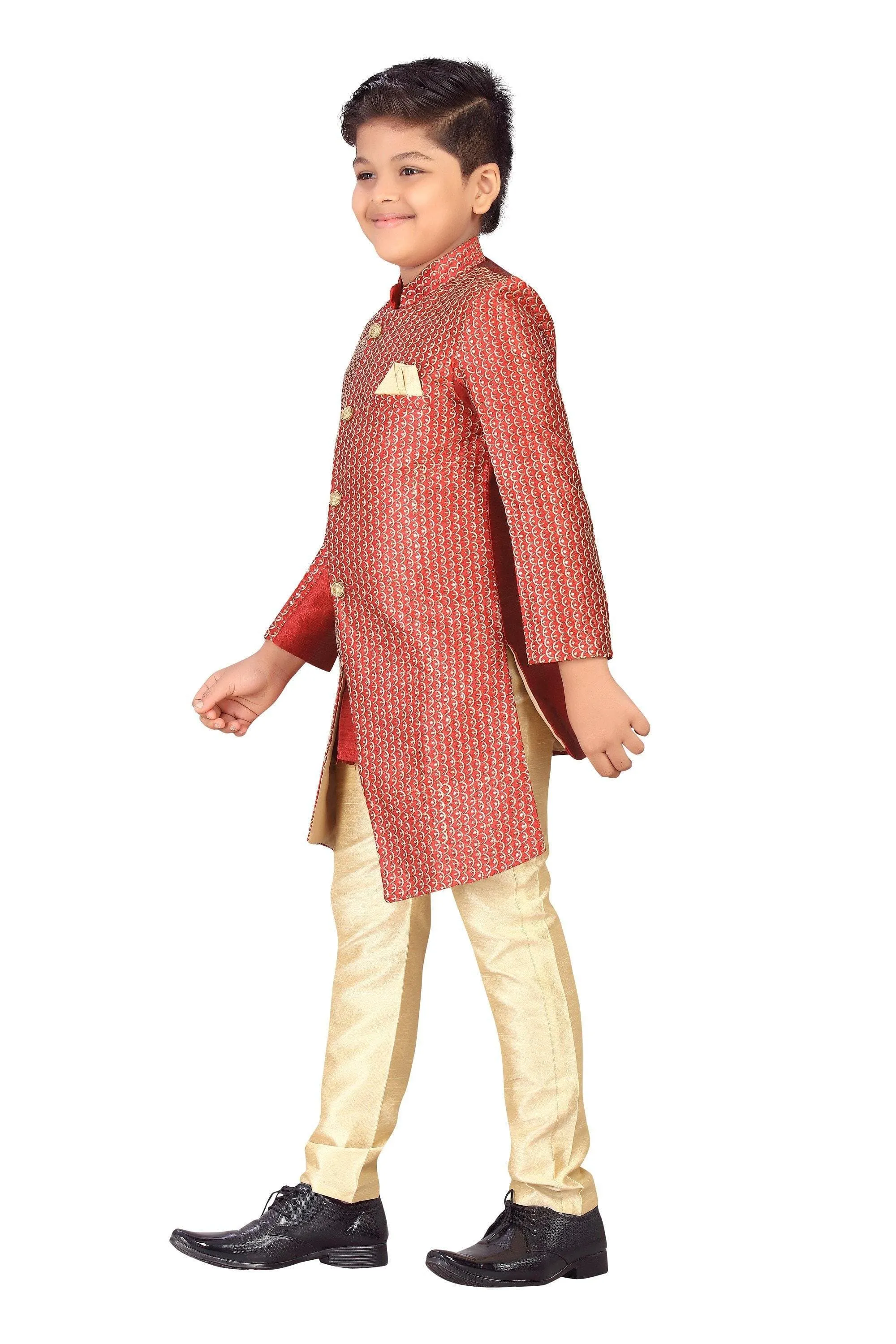 Ahhaaaa Ethnic Cotton Silk Sherwani and Pyjama for boys