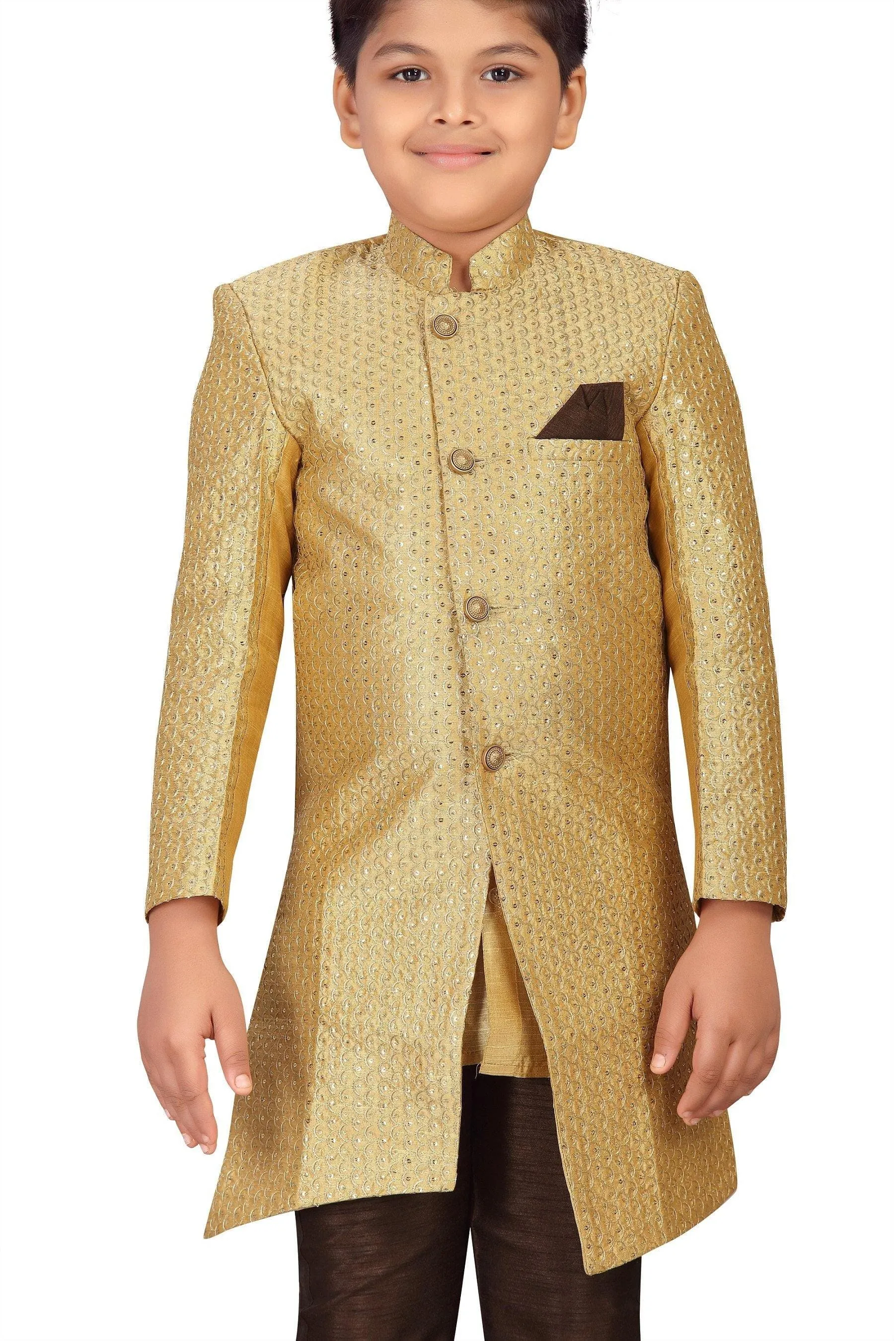 Ahhaaaa Ethnic Cotton Silk Sherwani and Pyjama for boys