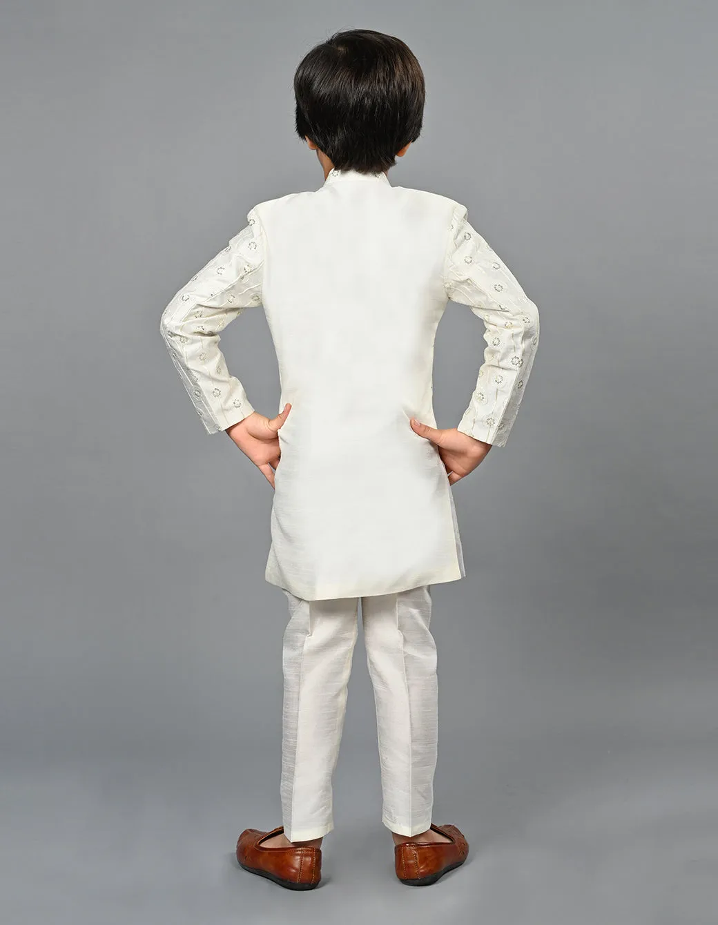 Ahhaaaa Kids Ethnic Silk Blend Indo-Western Sherwani Set For Boys