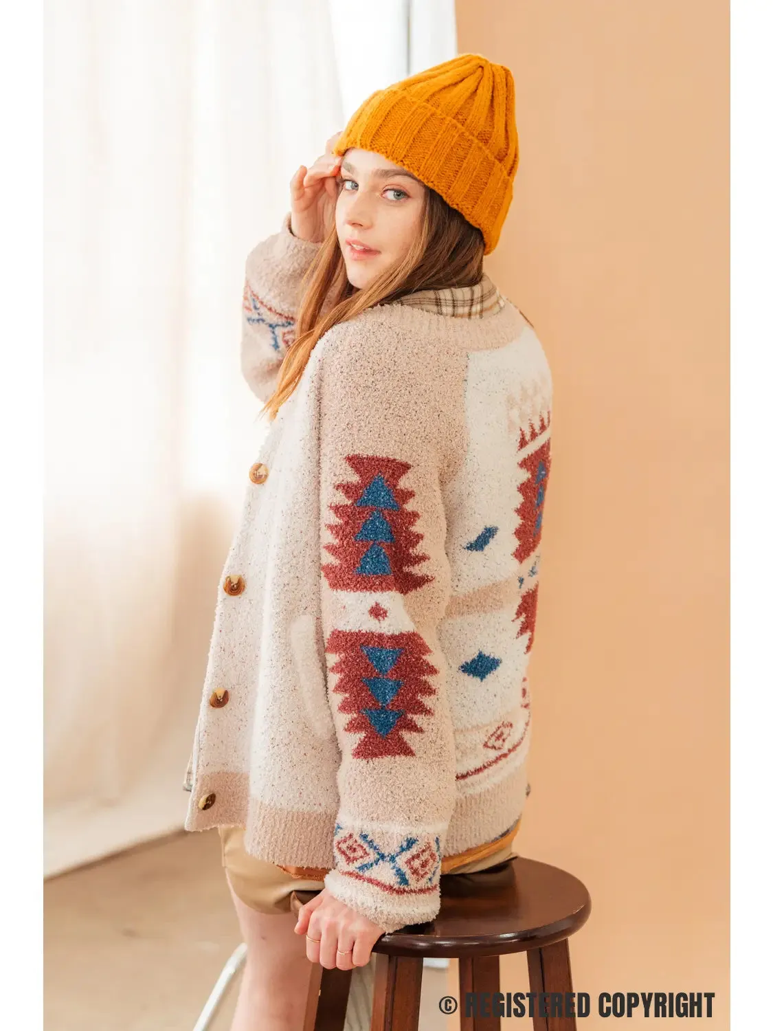 Aztec Raglan Sleeve Soft Casual Jacket