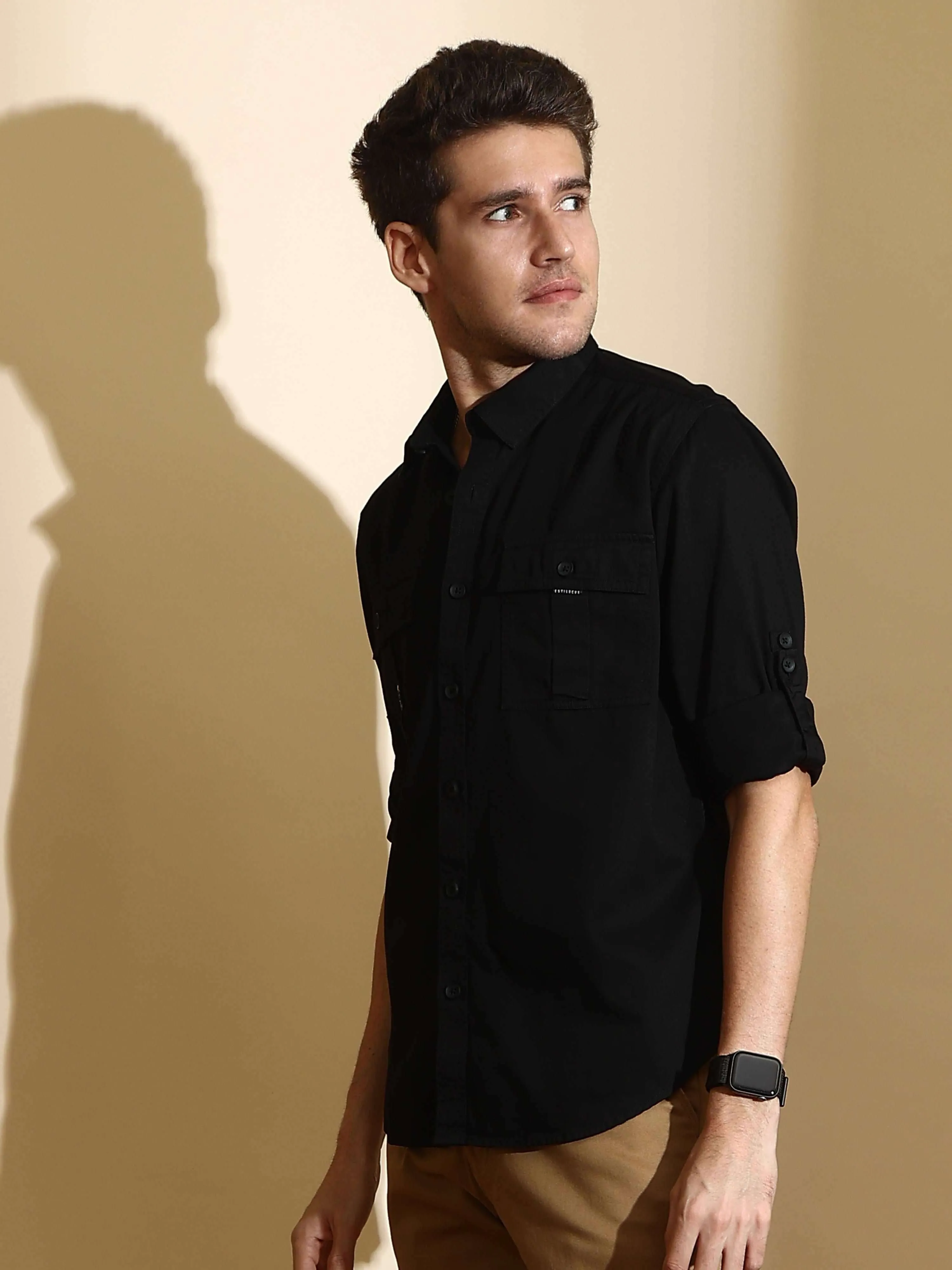 Black Cargo casual full sleeve shirt