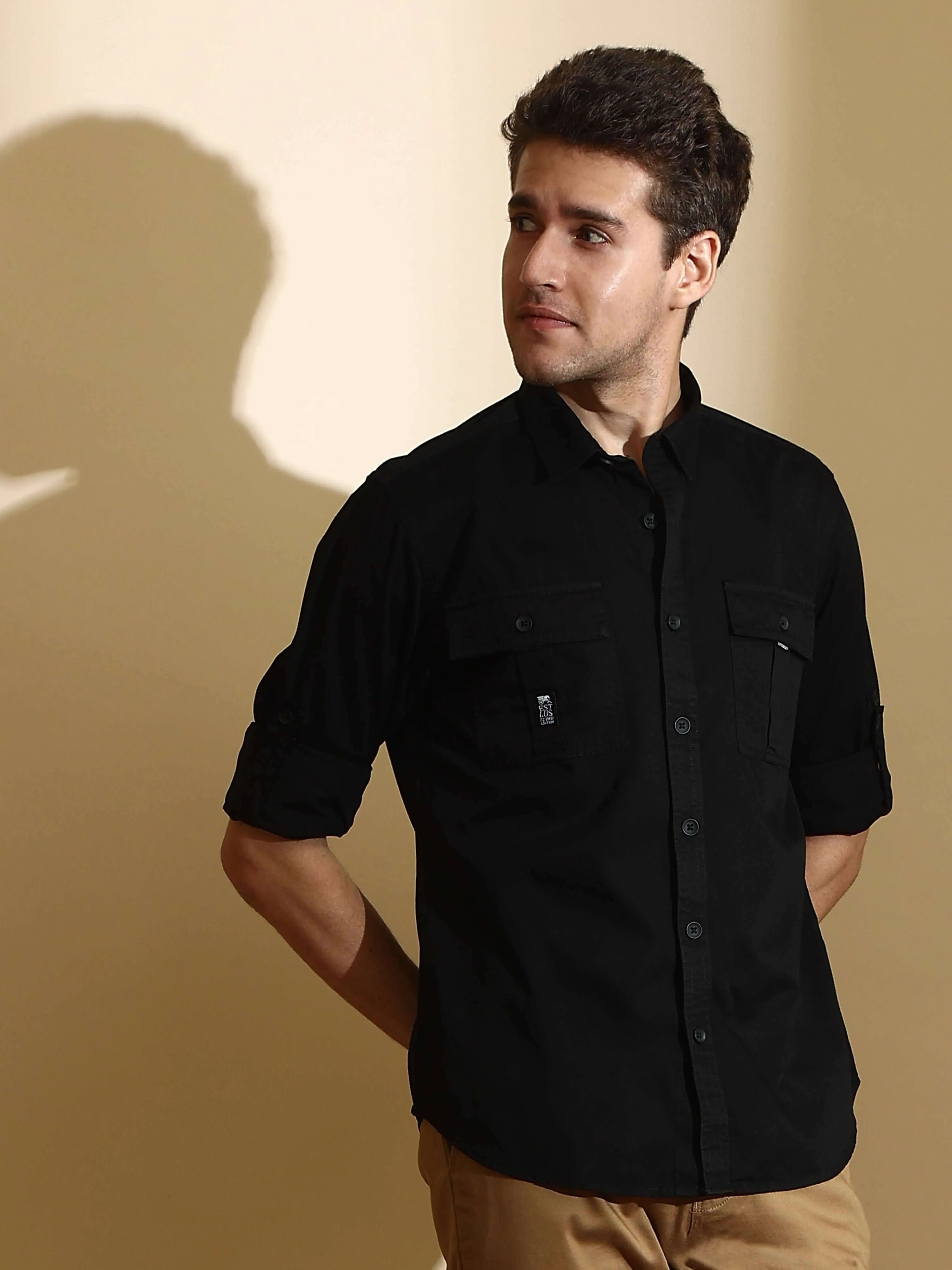 Black Cargo casual full sleeve shirt