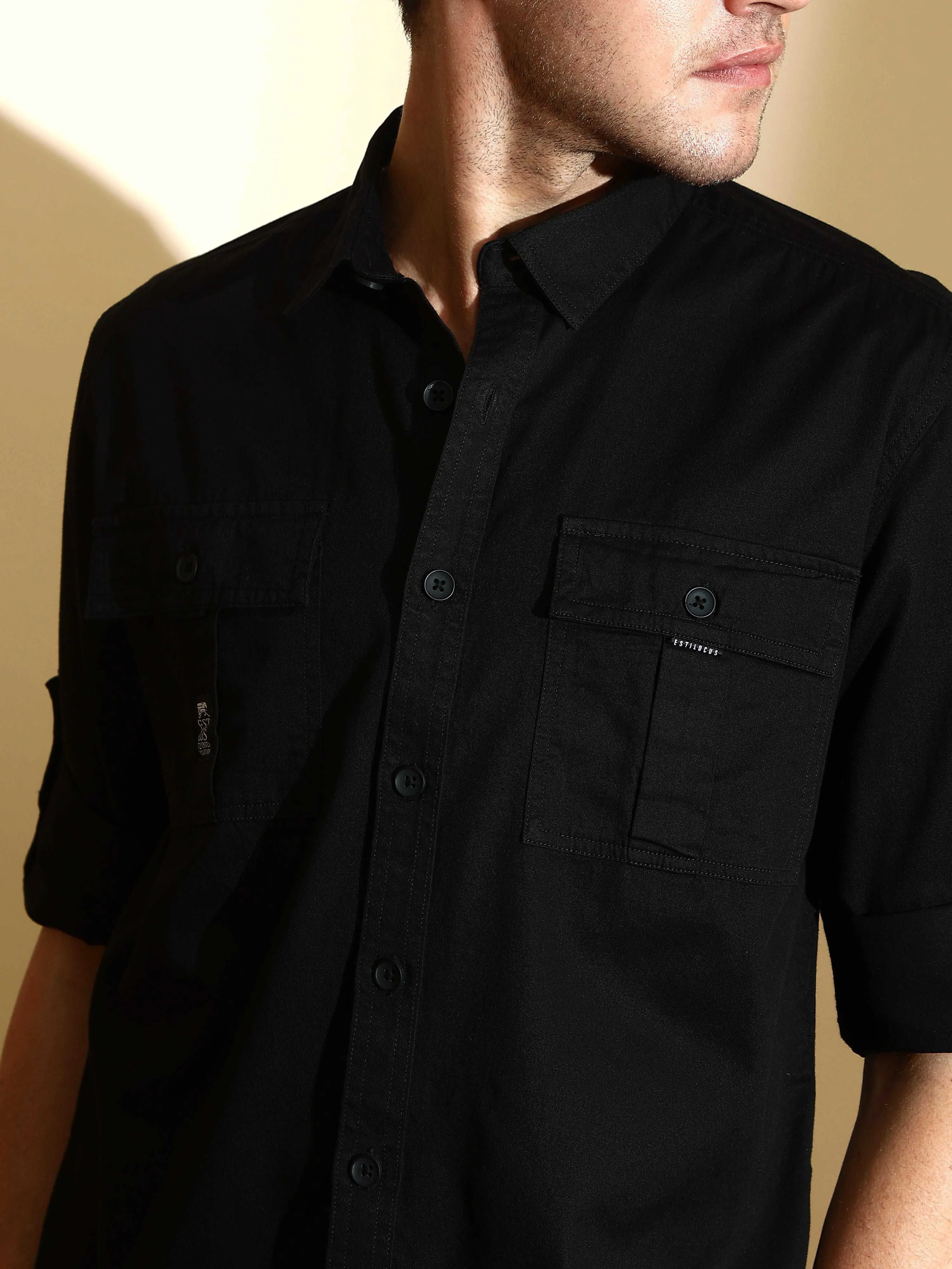 Black Cargo casual full sleeve shirt