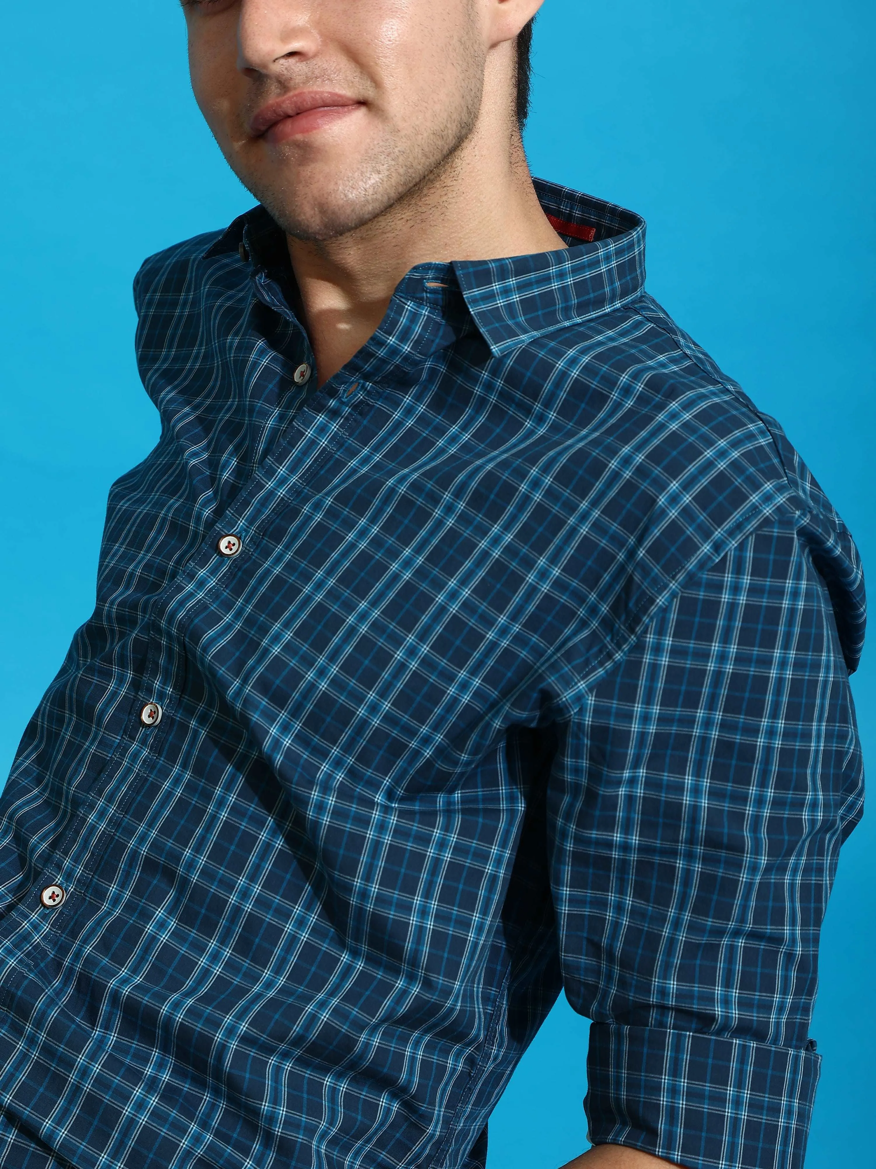 Blue Check Semi Casual Full Sleeve Shirt