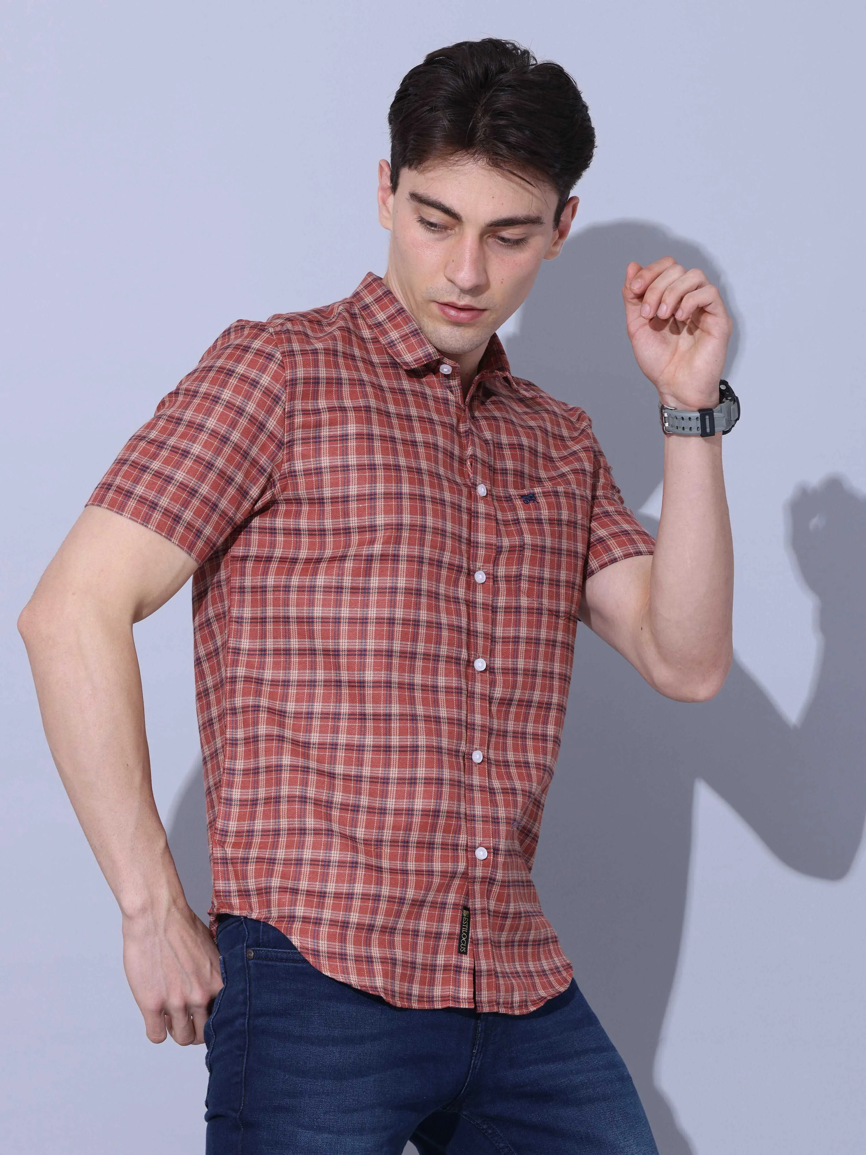 Bricks Check Casual Half Sleeve Shirt