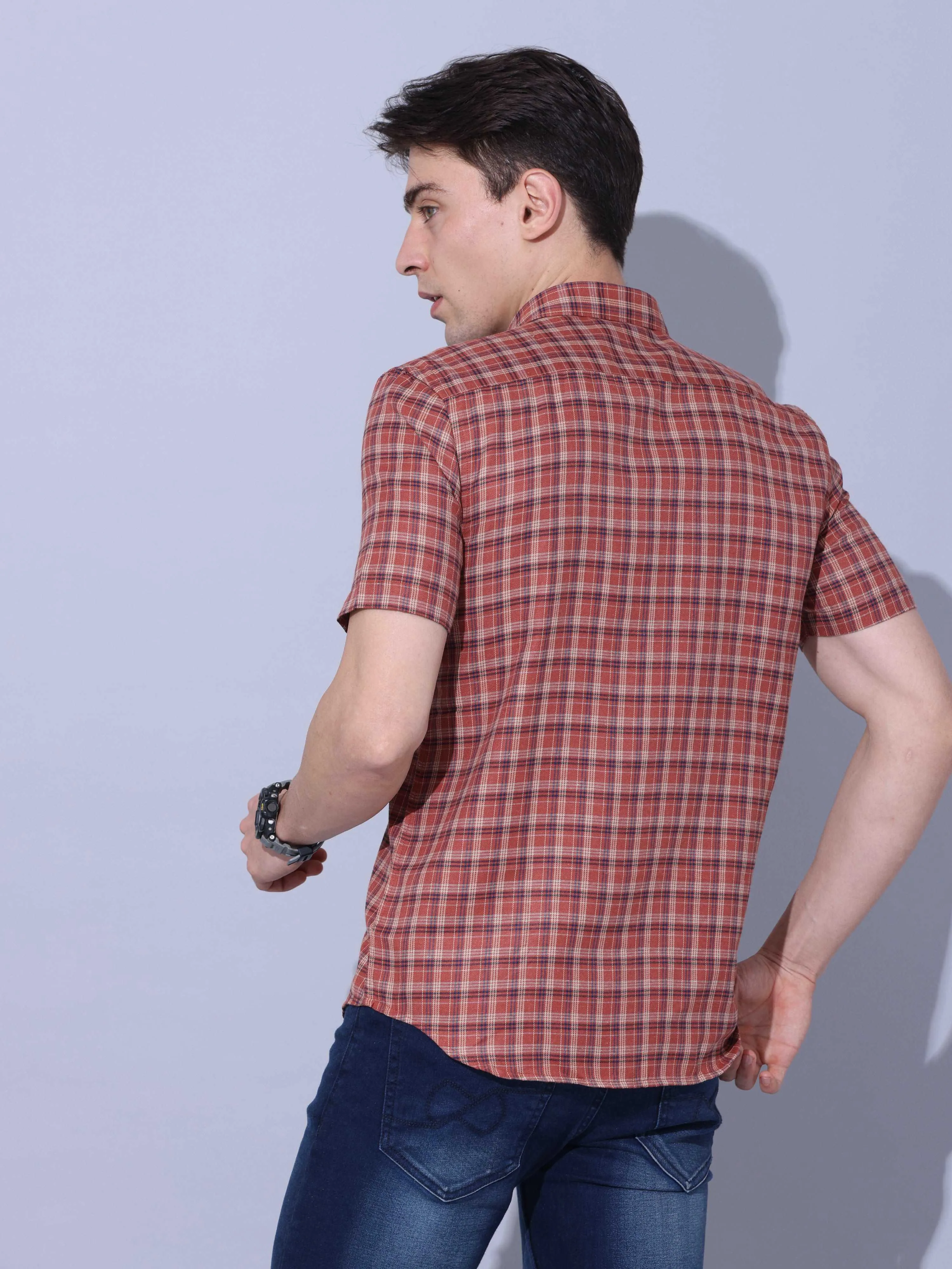 Bricks Check Casual Half Sleeve Shirt