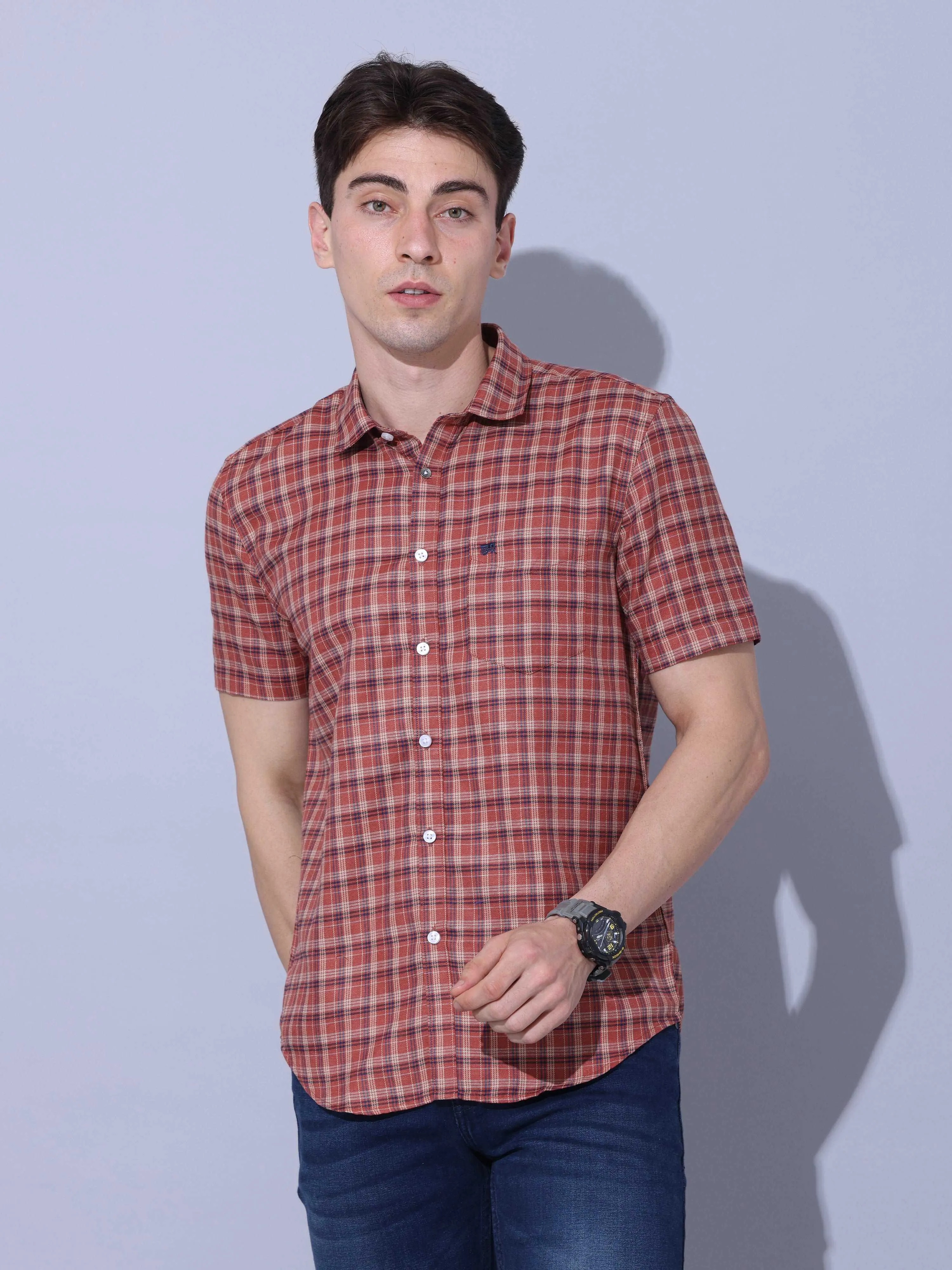 Bricks Check Casual Half Sleeve Shirt