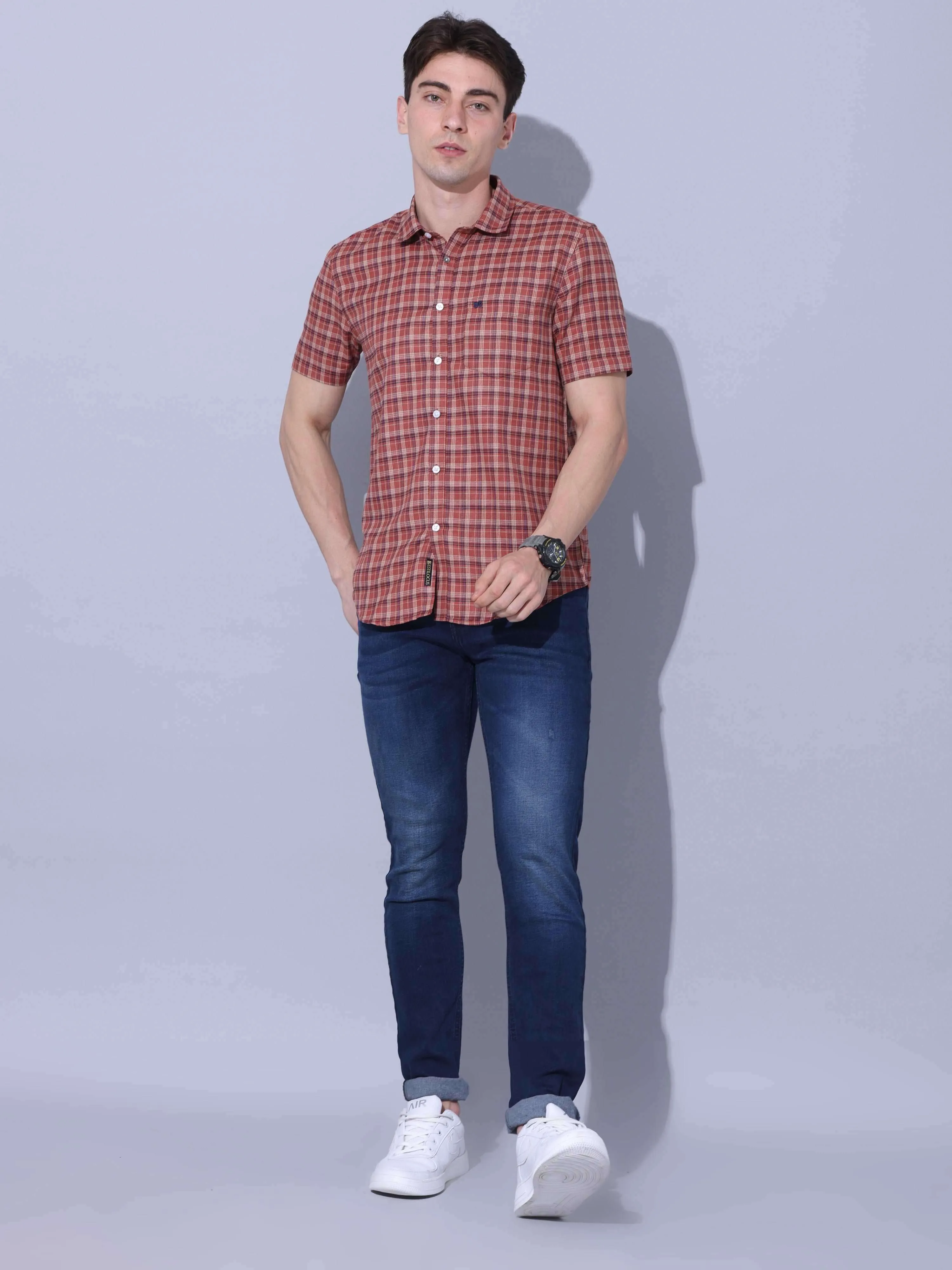 Bricks Check Casual Half Sleeve Shirt