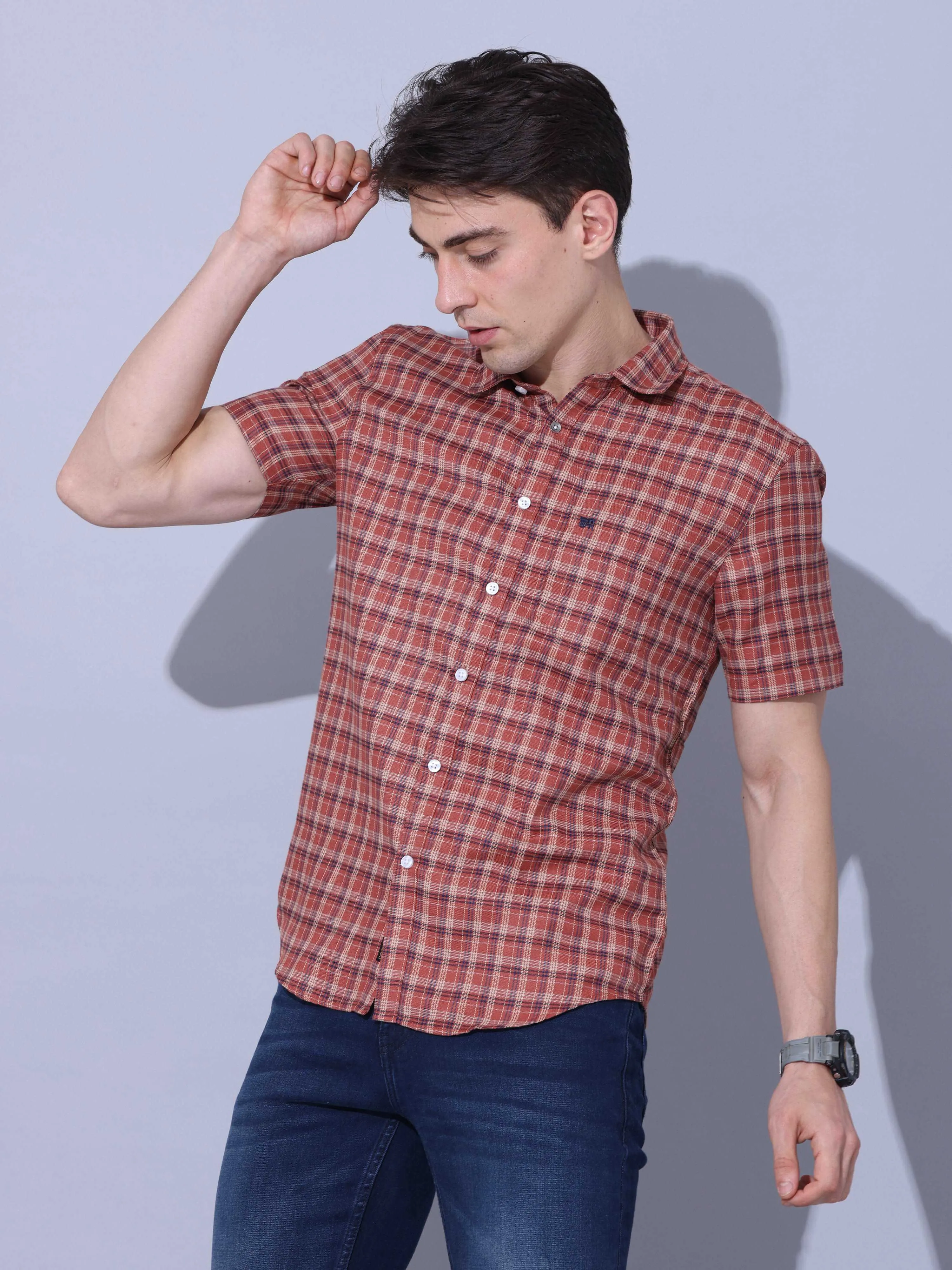 Bricks Check Casual Half Sleeve Shirt