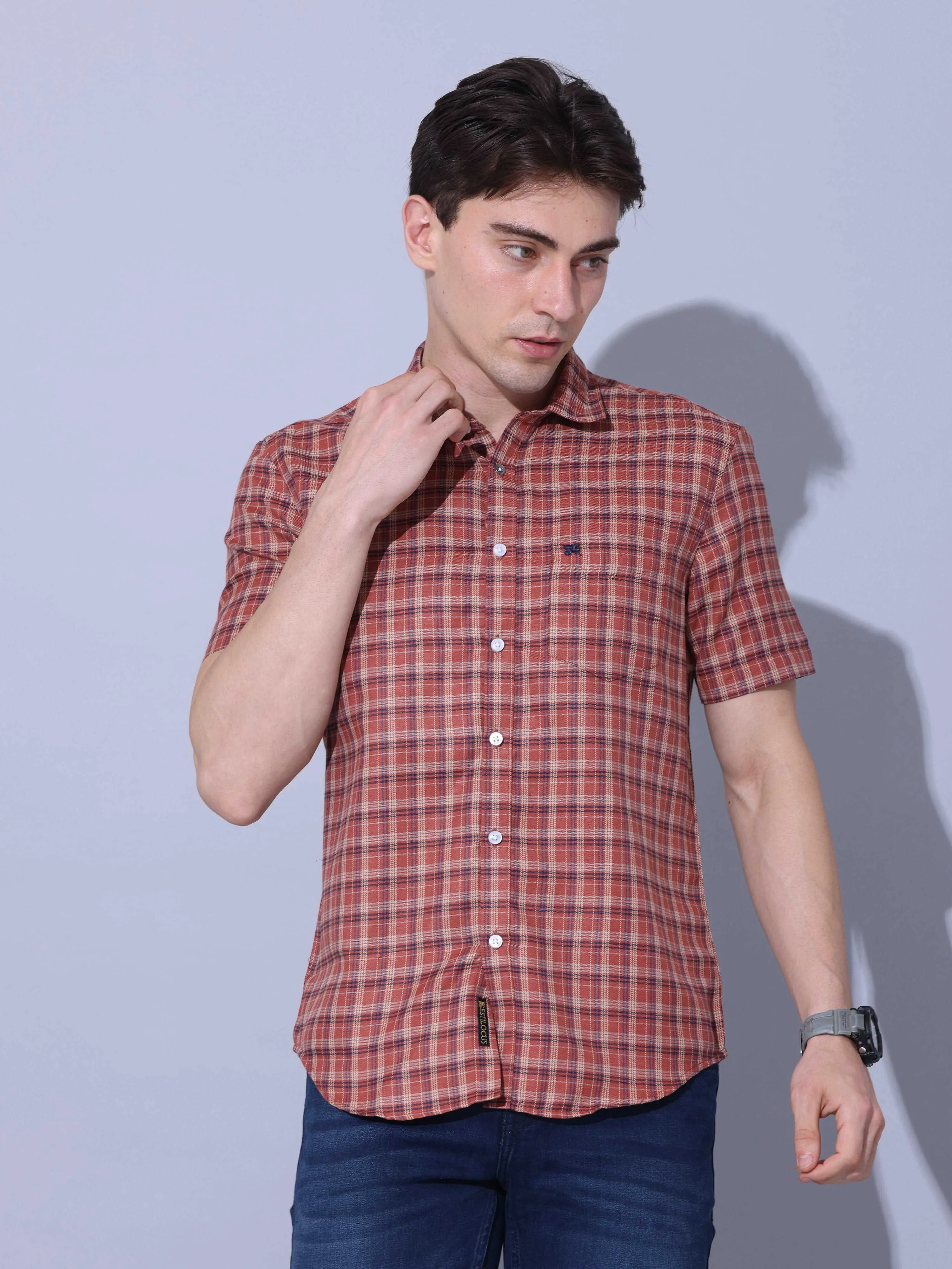 Bricks Check Casual Half Sleeve Shirt