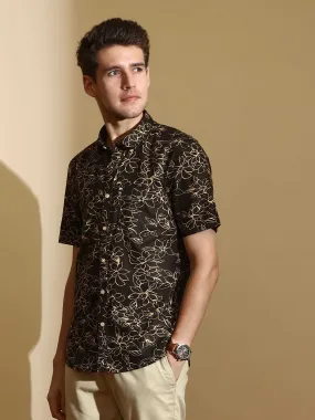 Brown AOP casual half sleeve shirt