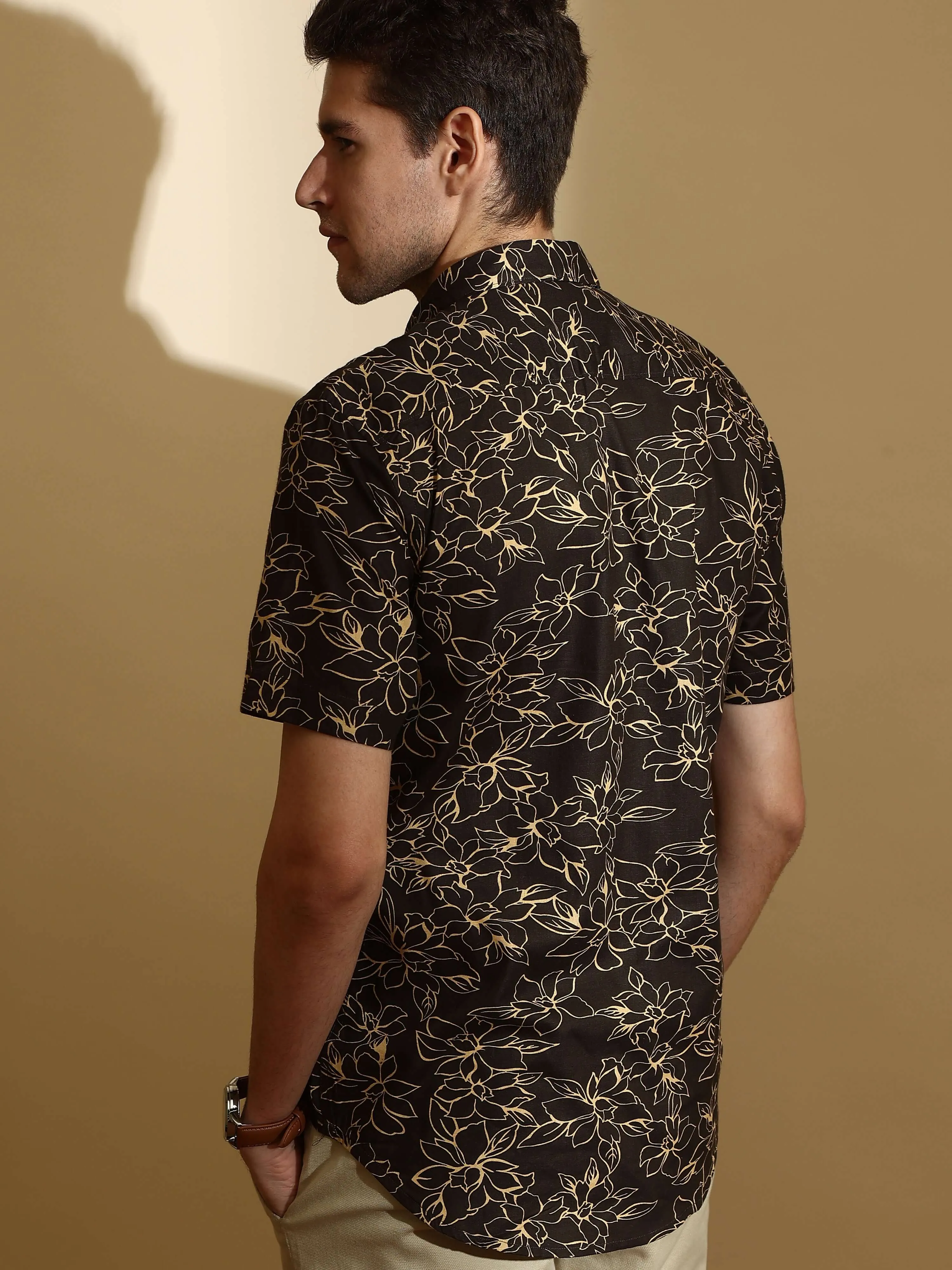 Brown AOP casual half sleeve shirt