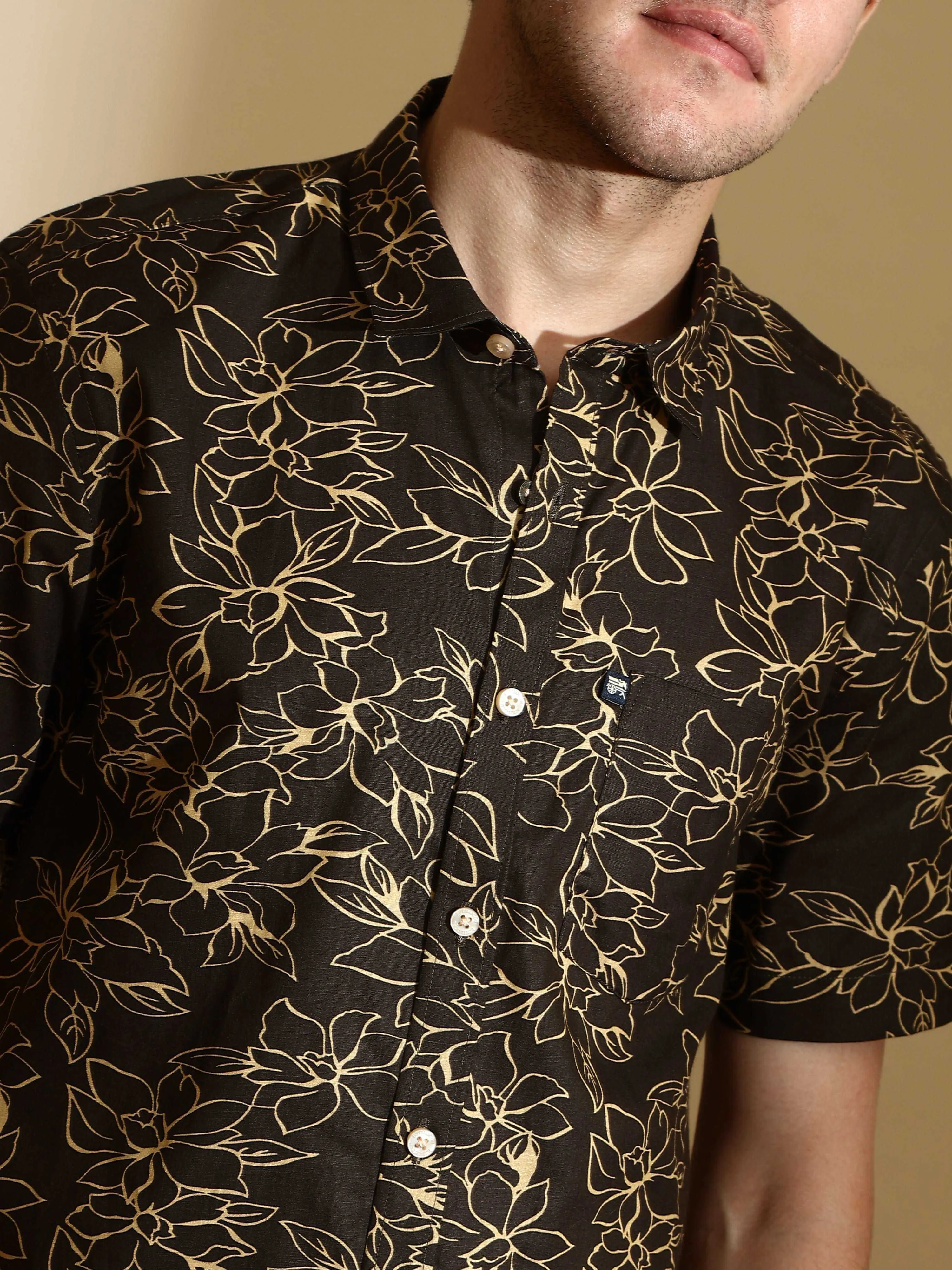 Brown AOP casual half sleeve shirt