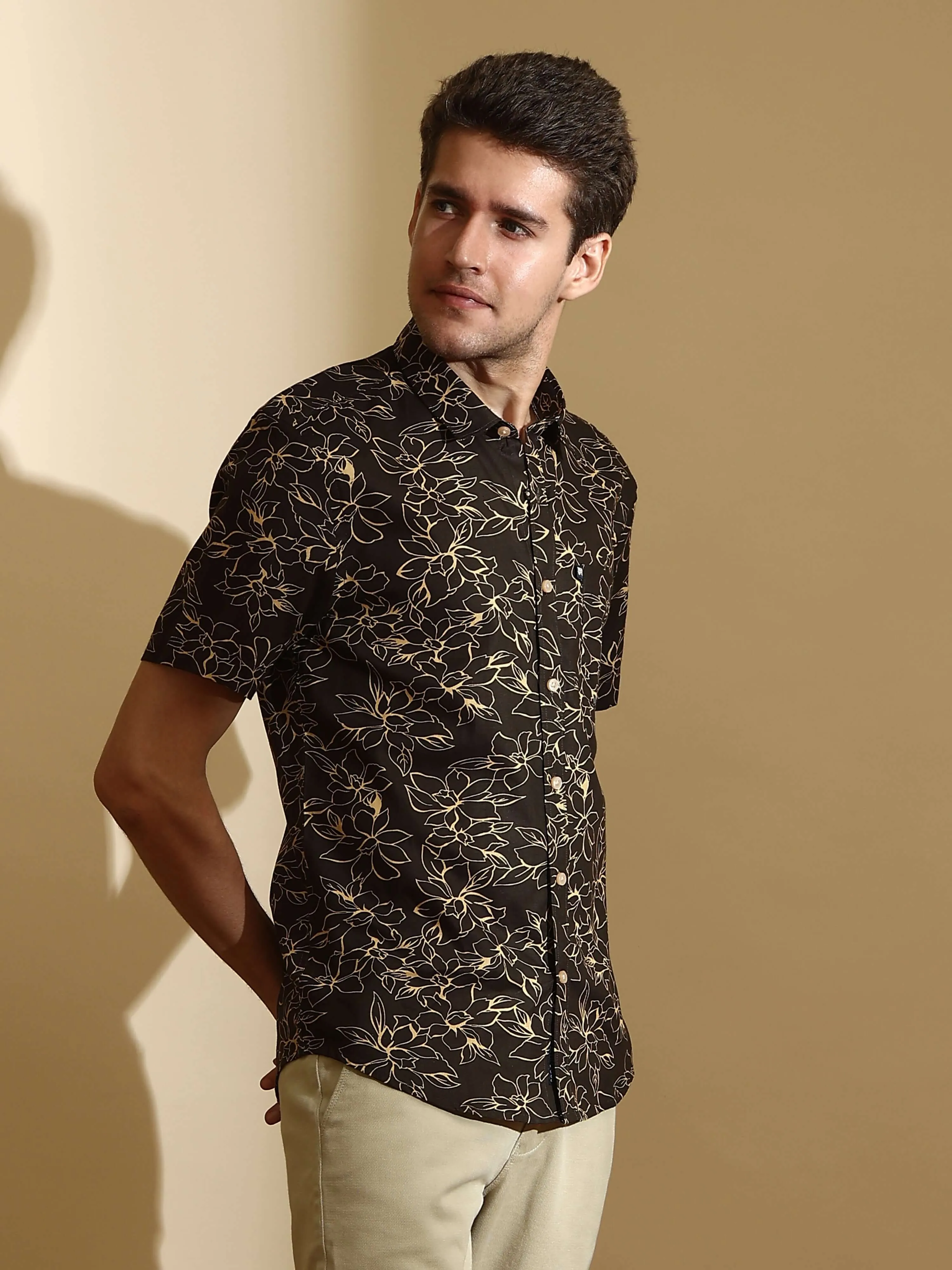 Brown AOP casual half sleeve shirt