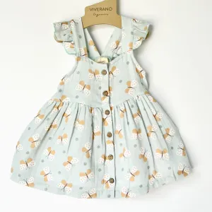 Butterfly Ruffle Button Baby Dress Bloomer (Organic Muslin)