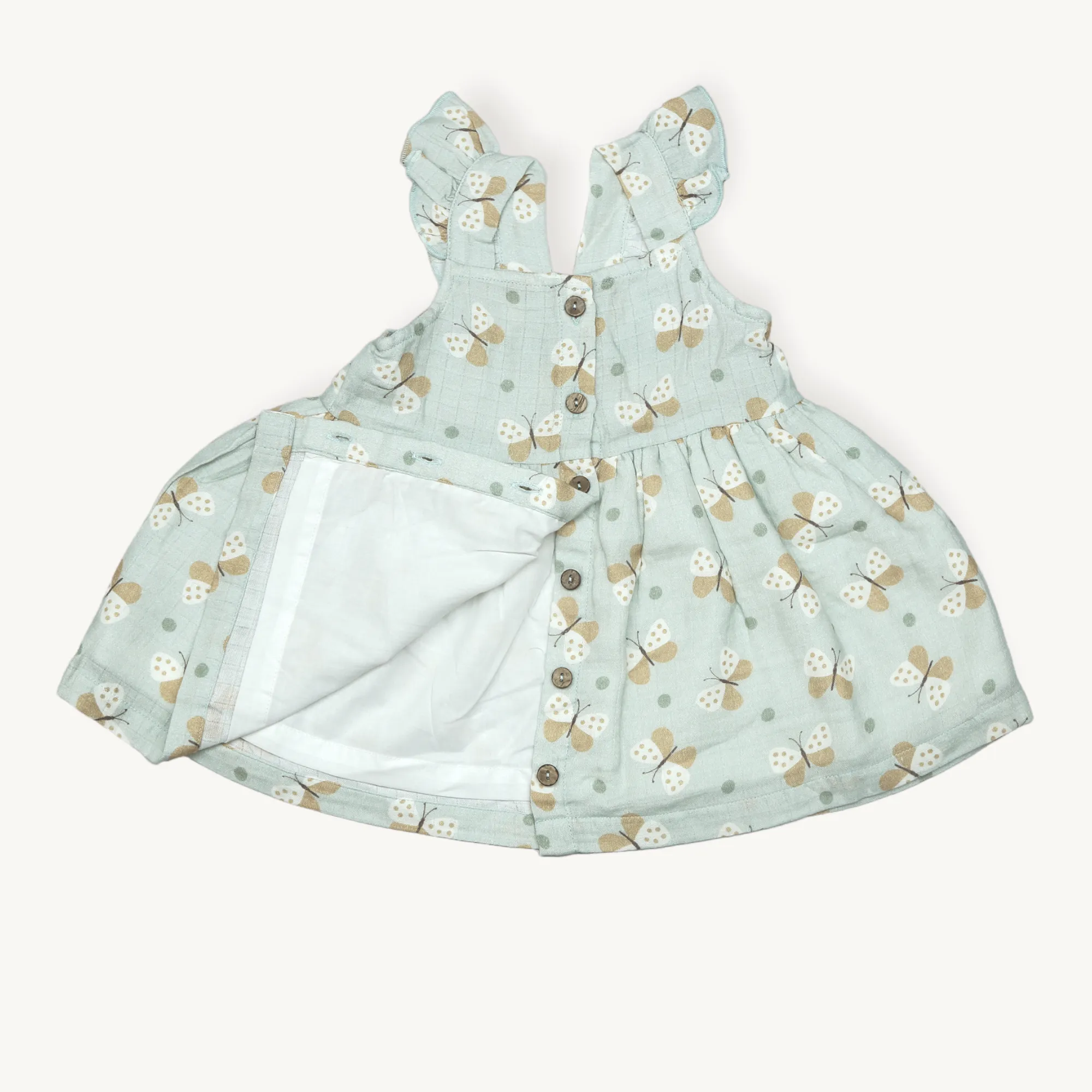 Butterfly Ruffle Button Baby Dress Bloomer (Organic Muslin)