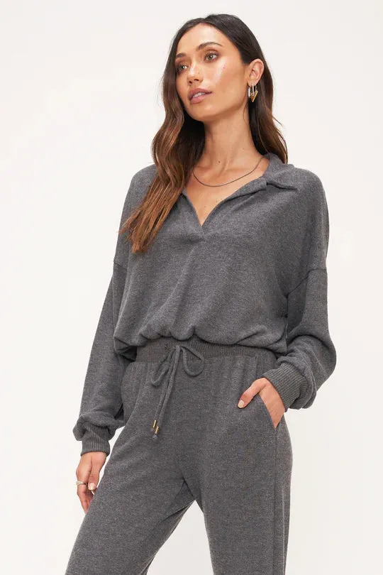 Callisto Heathered Cozy Collared Top