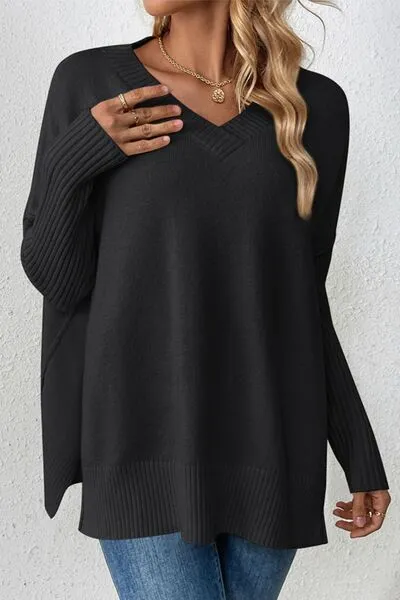 Casual Chic Slit V-Neck Sweater