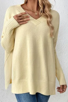 Casual Chic Slit V-Neck Sweater