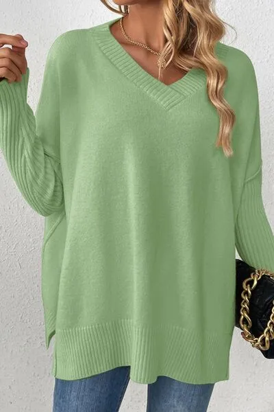 Casual Chic Slit V-Neck Sweater