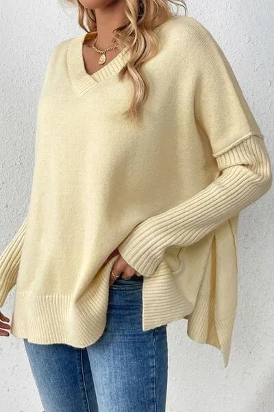 Casual Chic Slit V-Neck Sweater