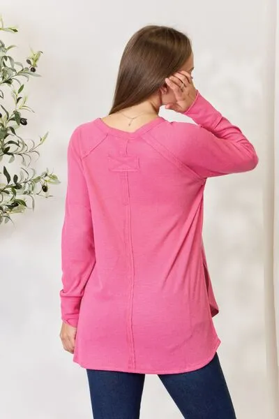 Casual Comfort Long Sleeve Top in Fuchsia