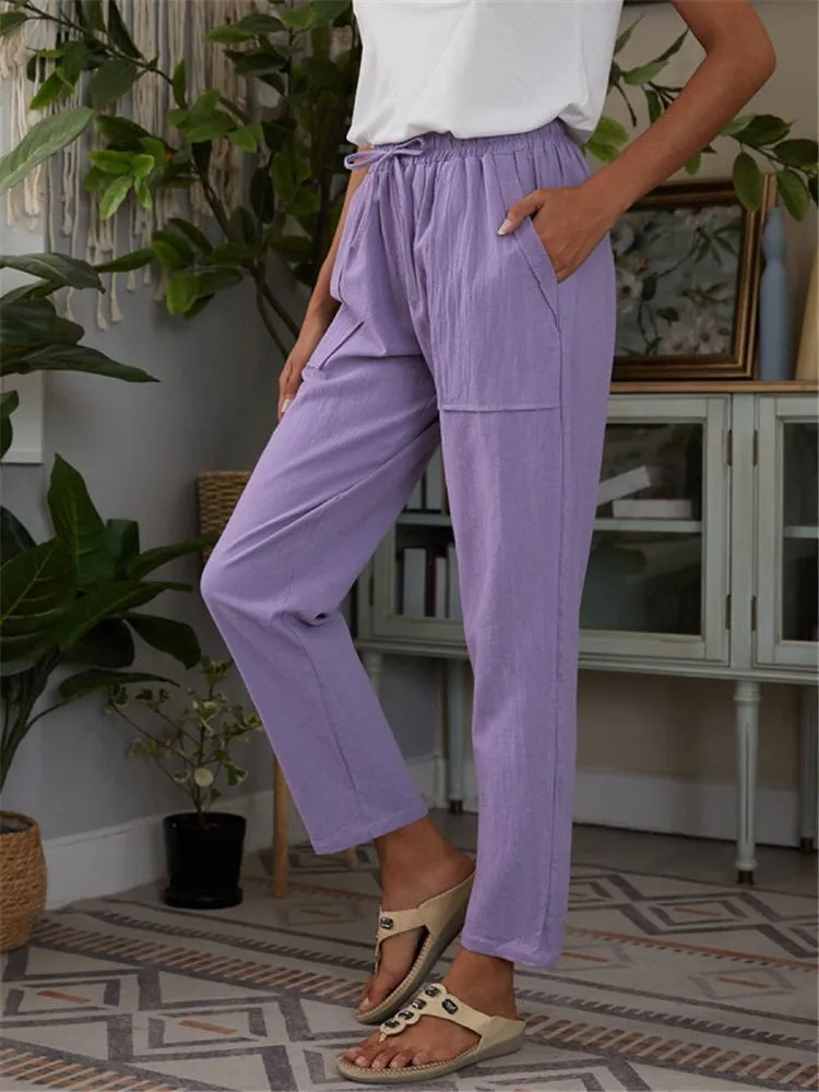 Casual Elastic Waist Straight leg Slacks