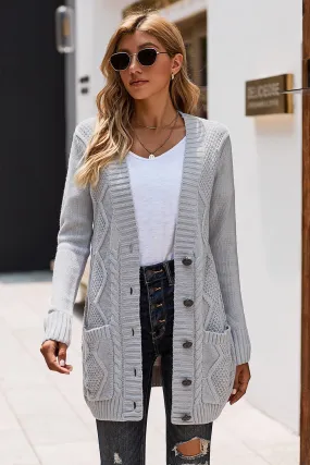 Casual Gray Front Pocket and Buttons Closure Cardigan