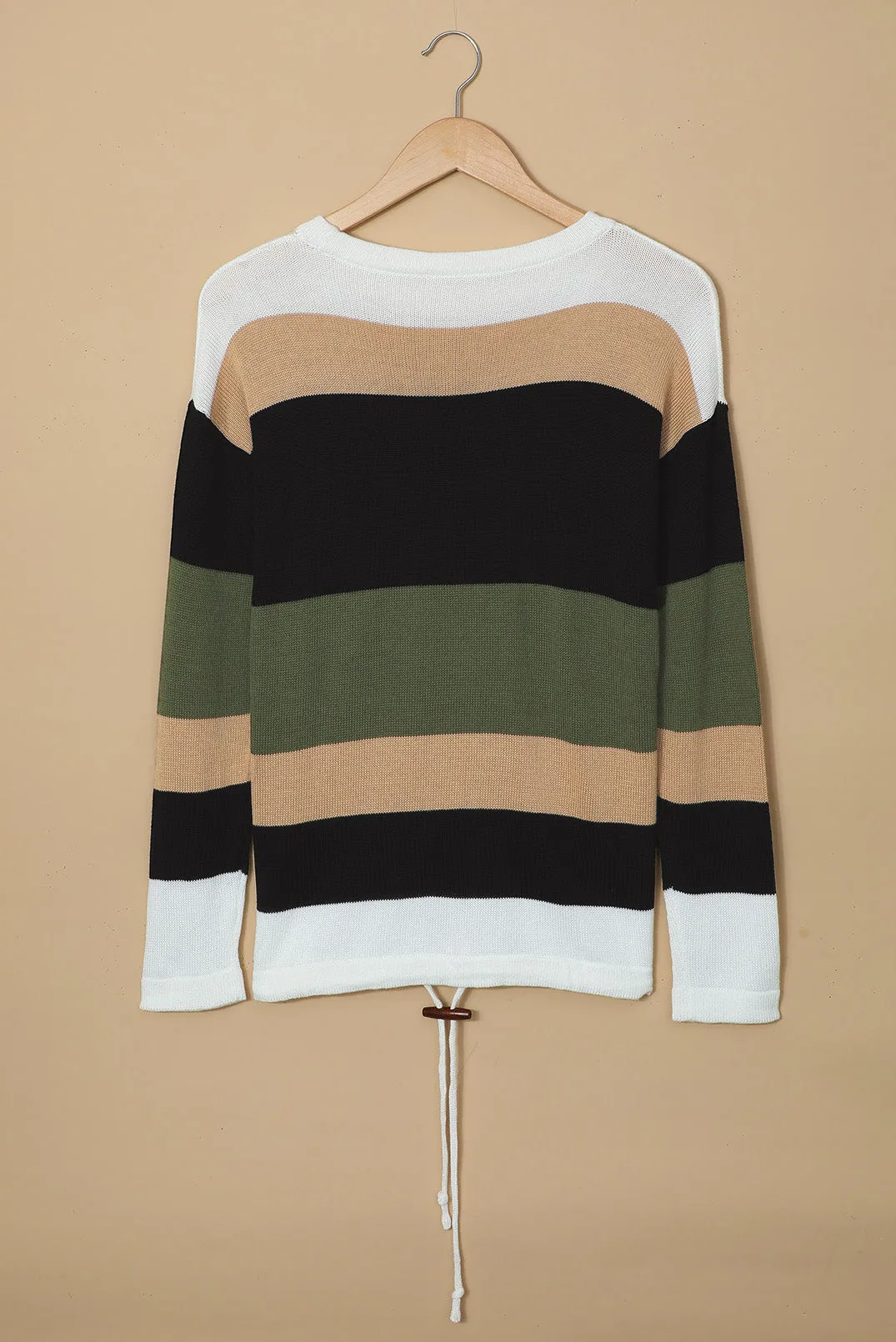 Casual Green Black Colorblock Knit Sweater