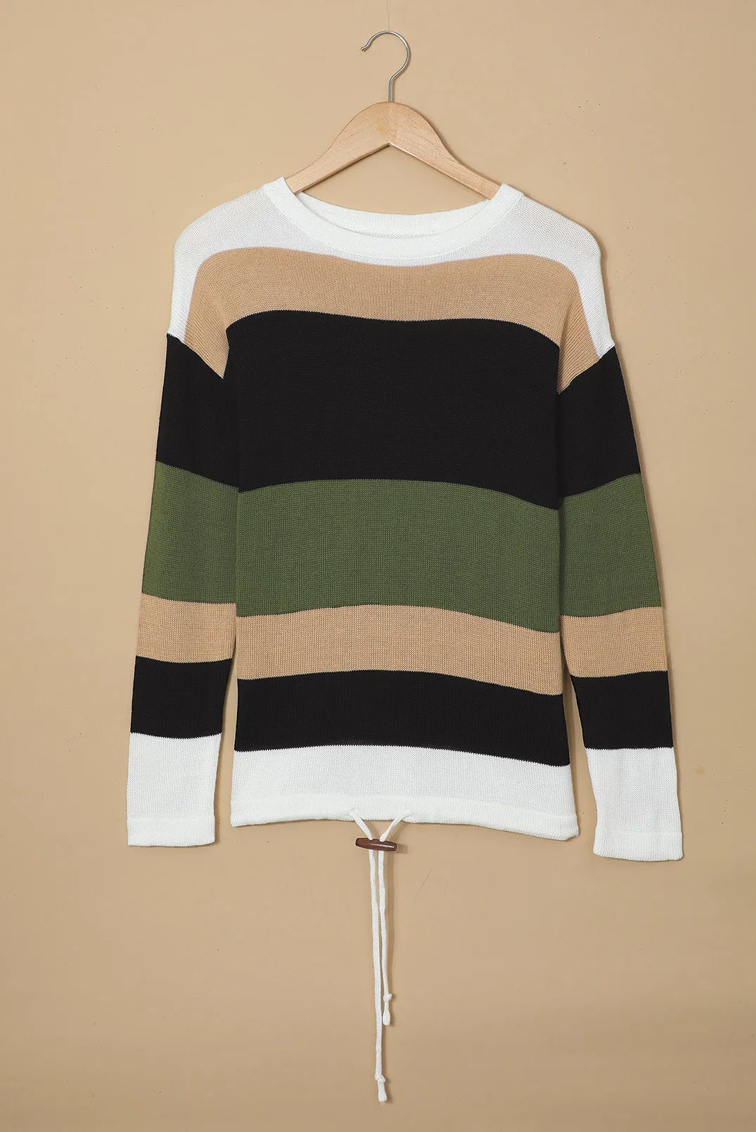 Casual Green Black Colorblock Knit Sweater