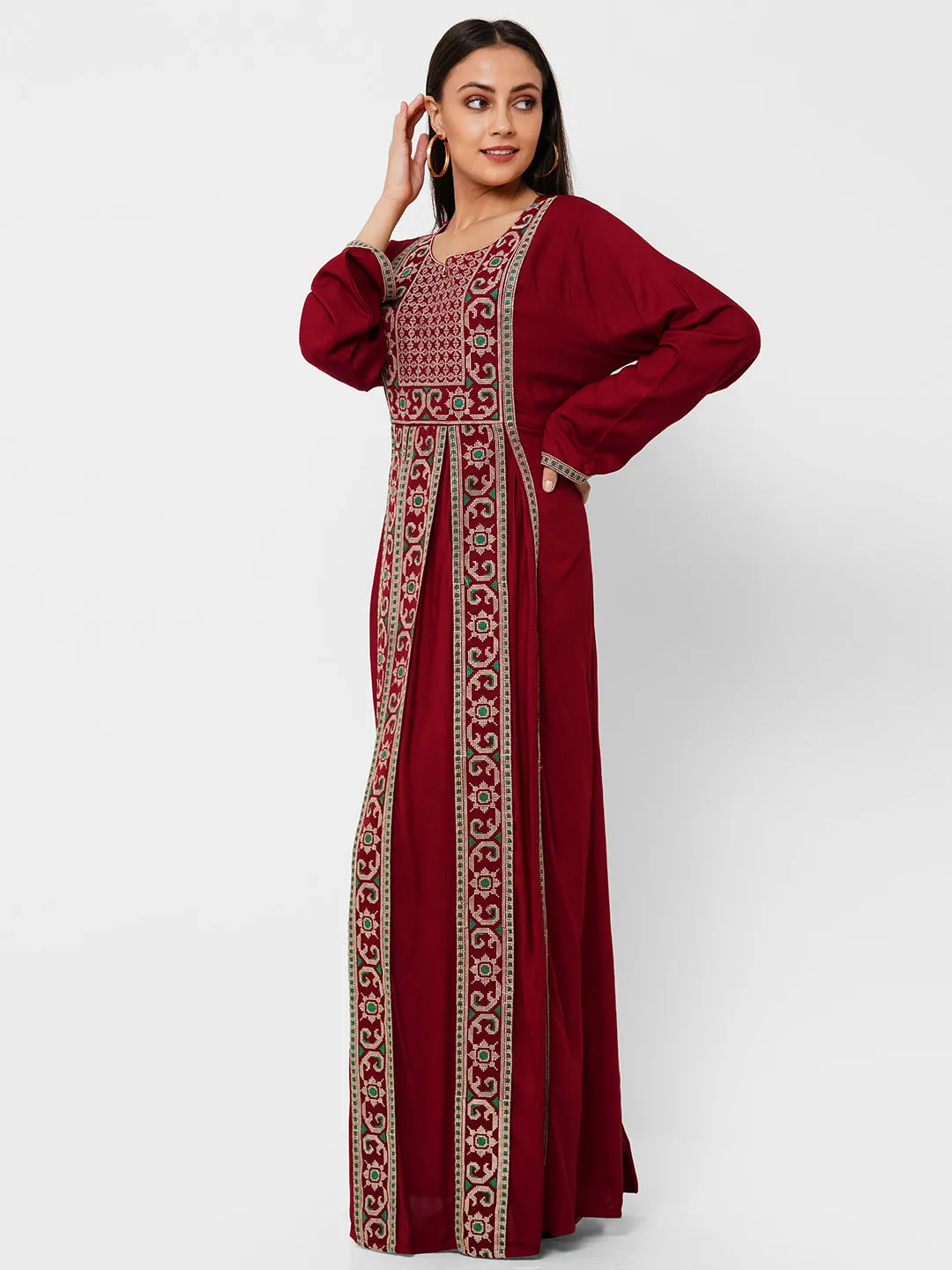 Casual Long Sleeve Boho-Chic in Maroon