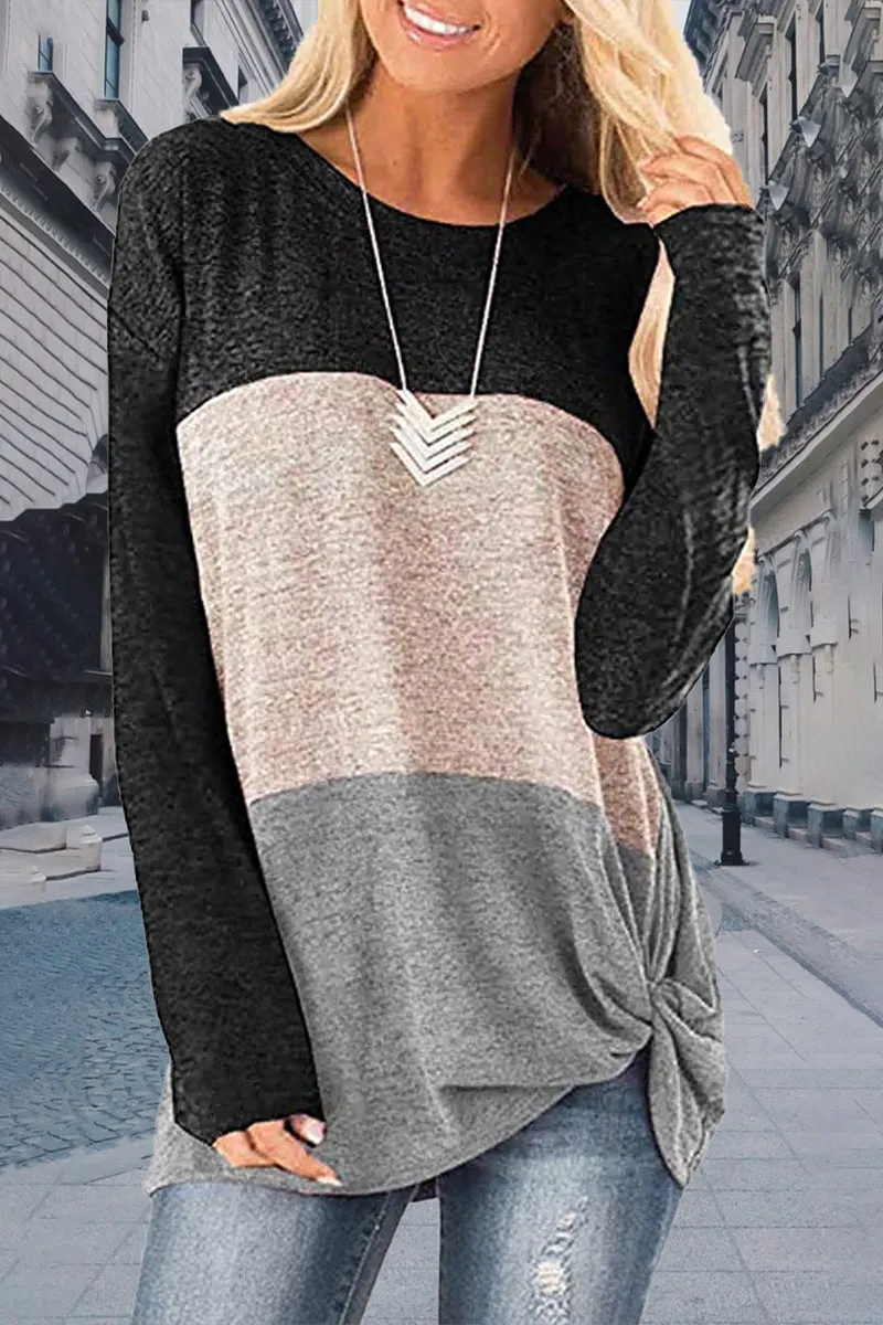 Casual Patchwork Contrast O Neck Tops(5 Colors)