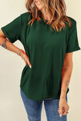 Casual Plain Crew Neck Tee