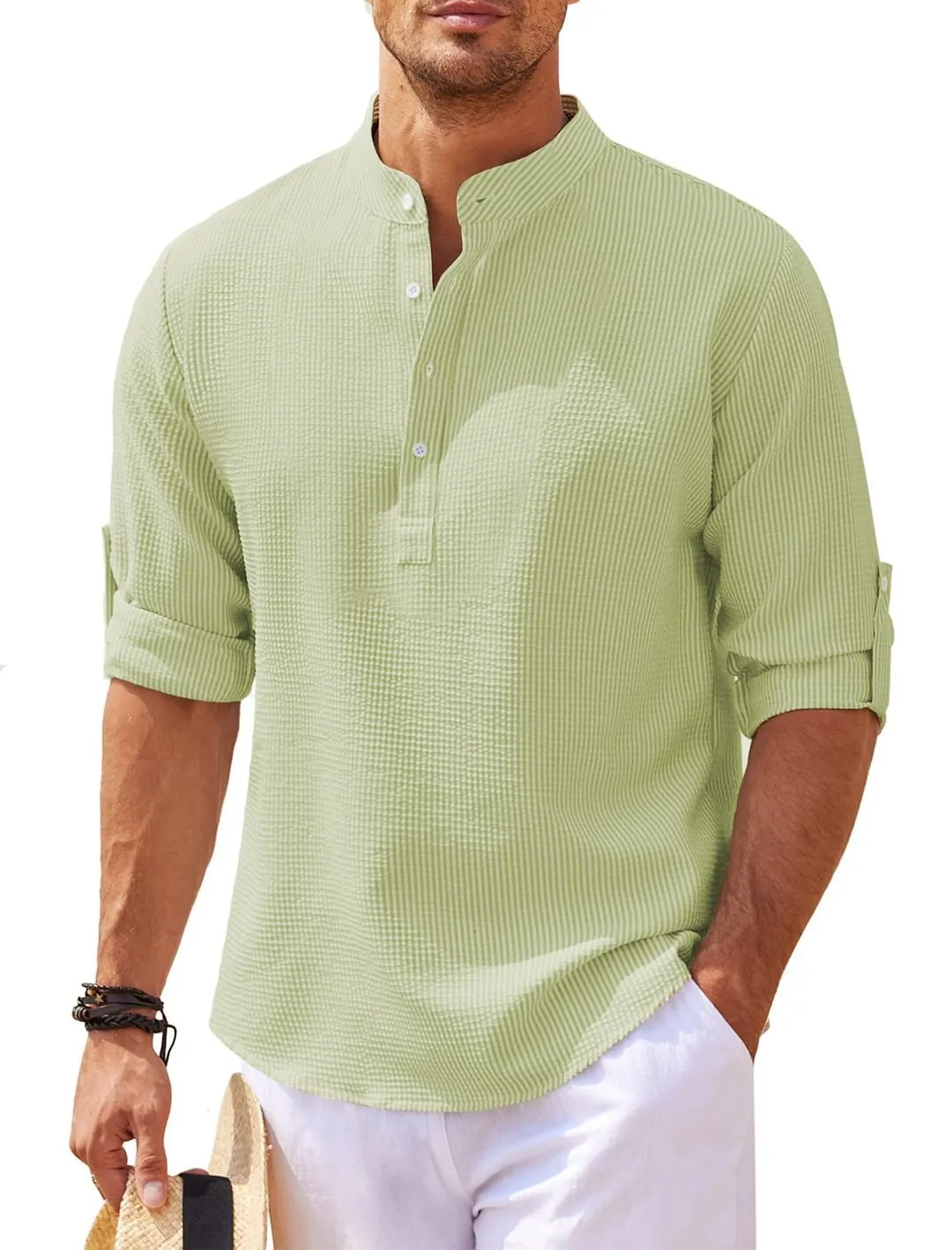 CASUAL RETRO 3/4 SLEEVE HENLEY SHIRT