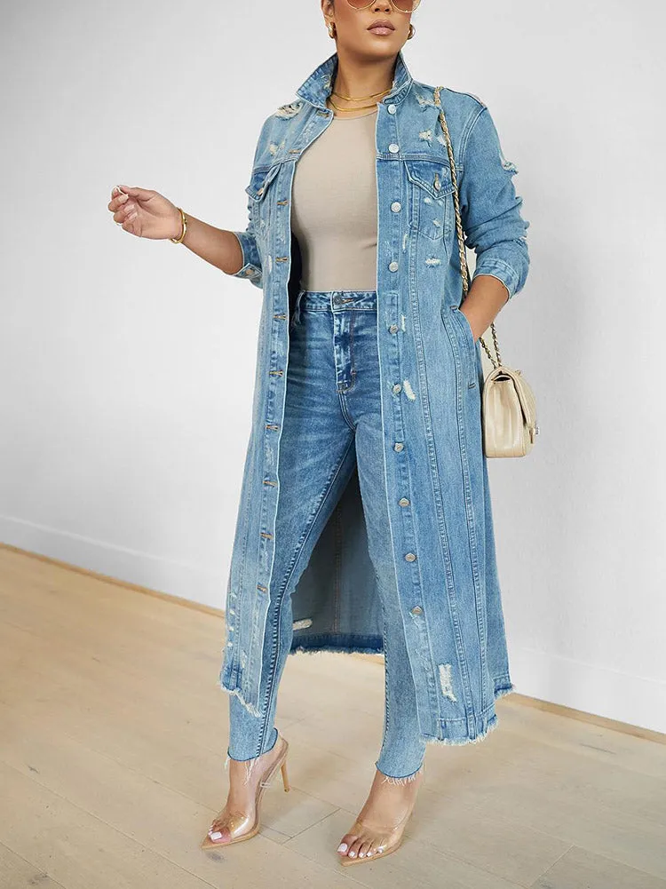 Casual Ripped Denim Jacket Coat