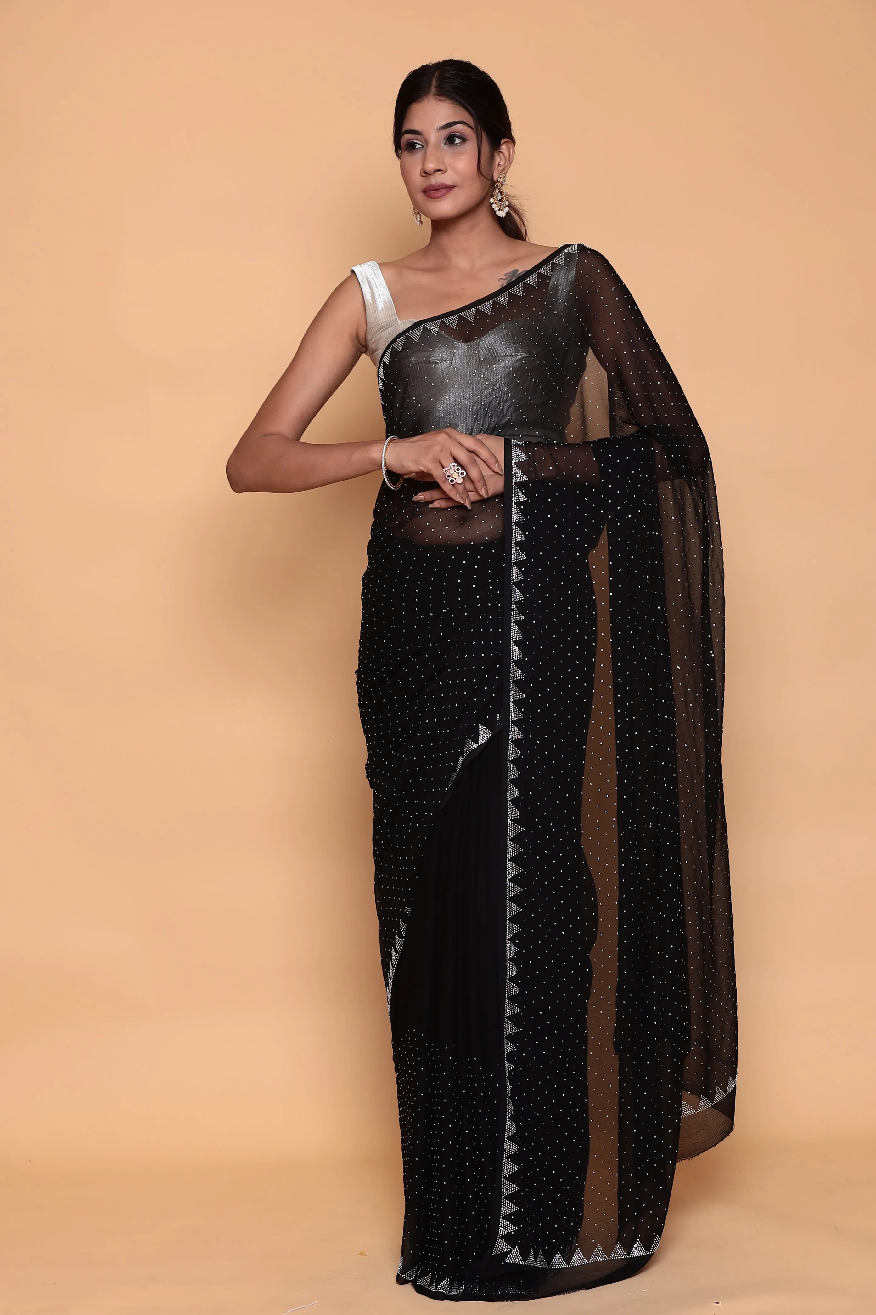 Chiffon Casual Saree with Swarovski work.