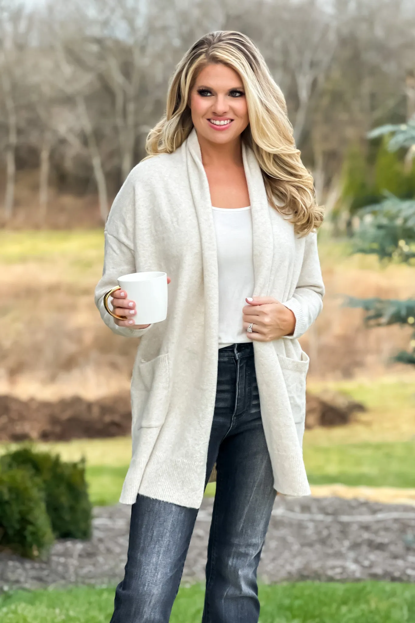 Cozy All Day Open Front Soft Cardigan : Oatmeal