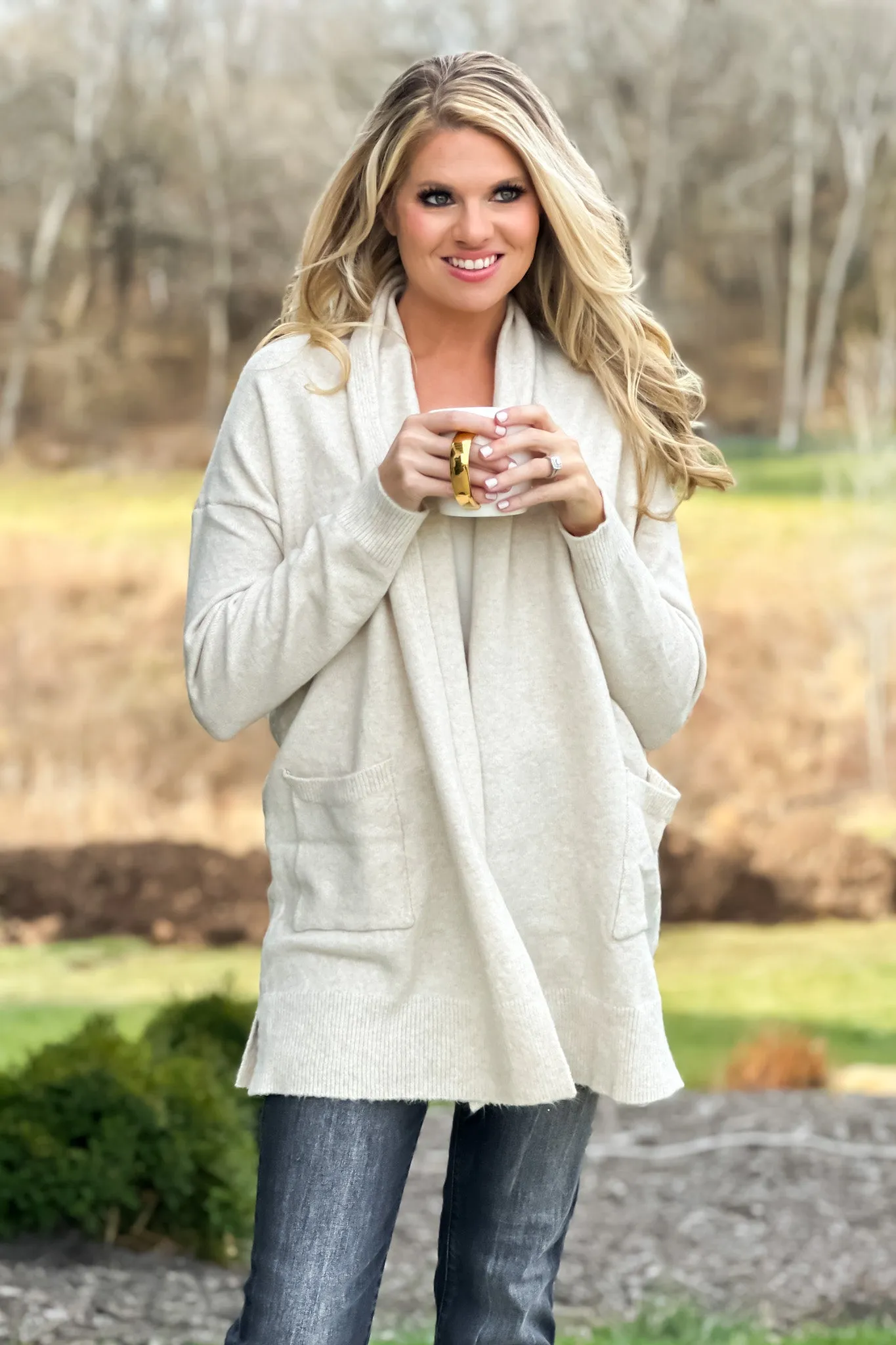 Cozy All Day Open Front Soft Cardigan : Oatmeal