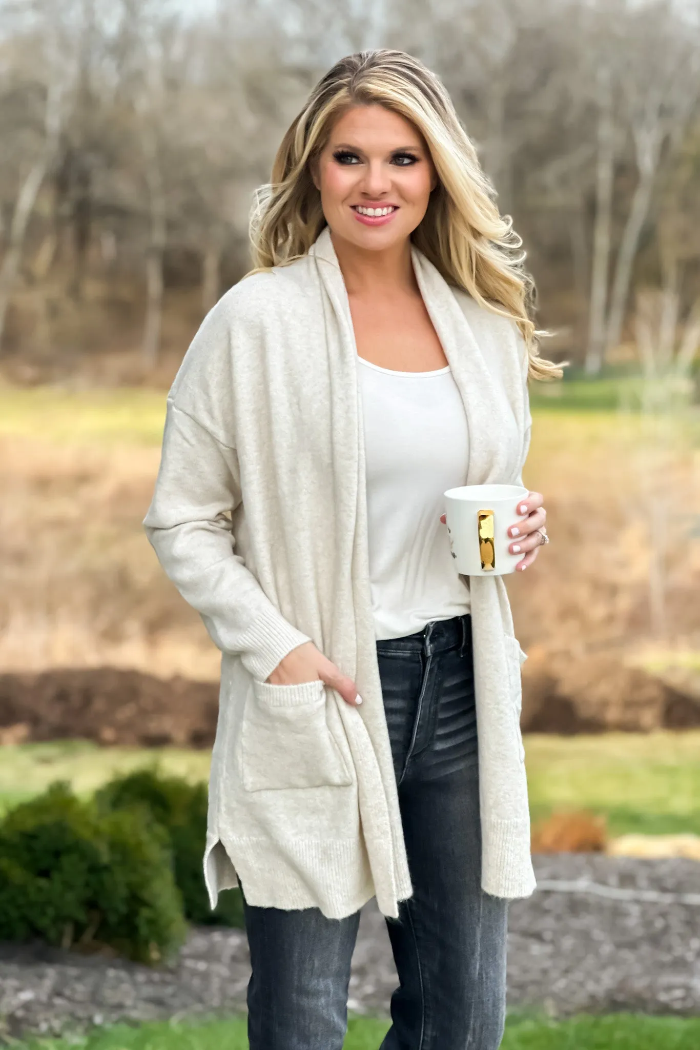 Cozy All Day Open Front Soft Cardigan : Oatmeal