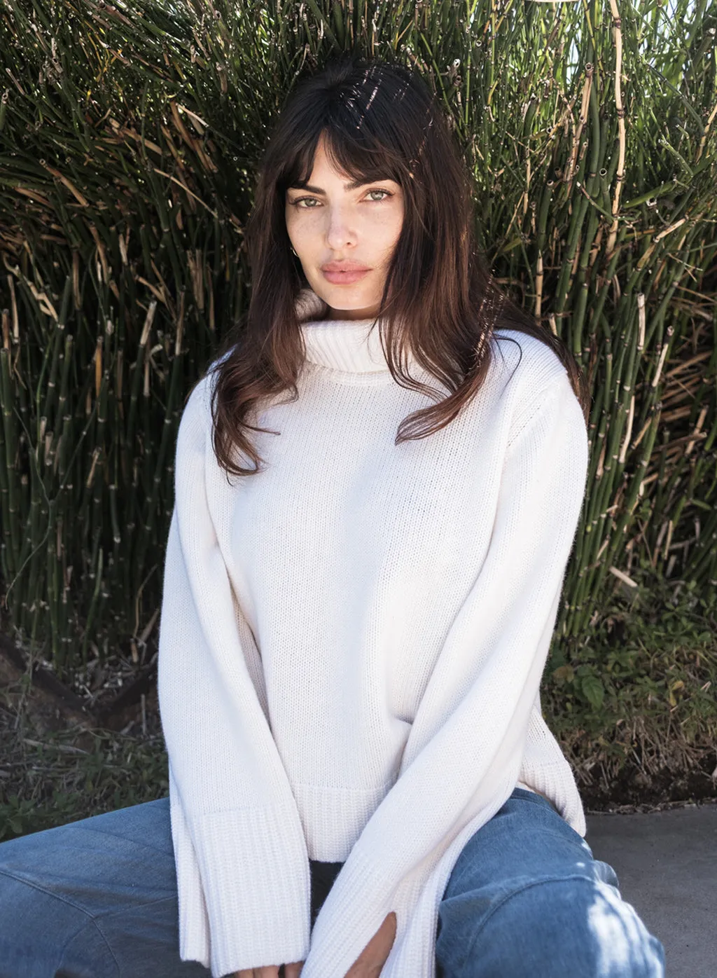 Cozy Cashmere Blend Turtleneck Sweater in Cream