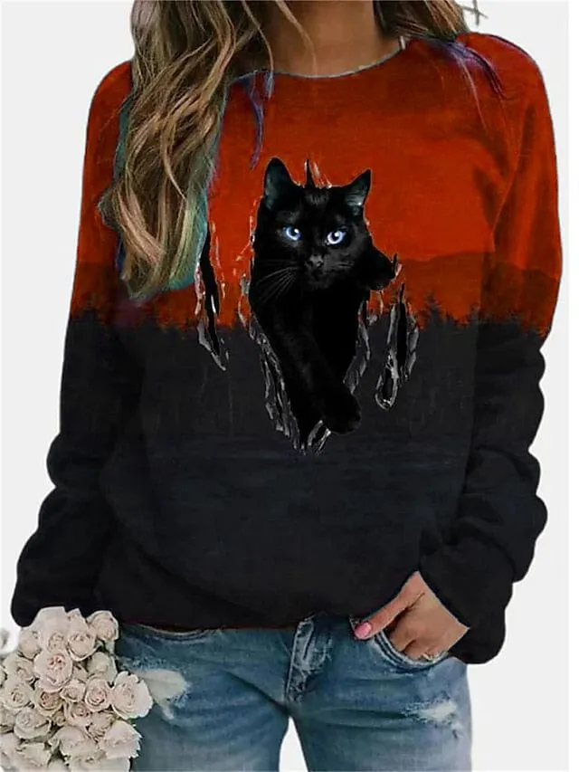 Cozy Cat Striped Sweatshirt for Women