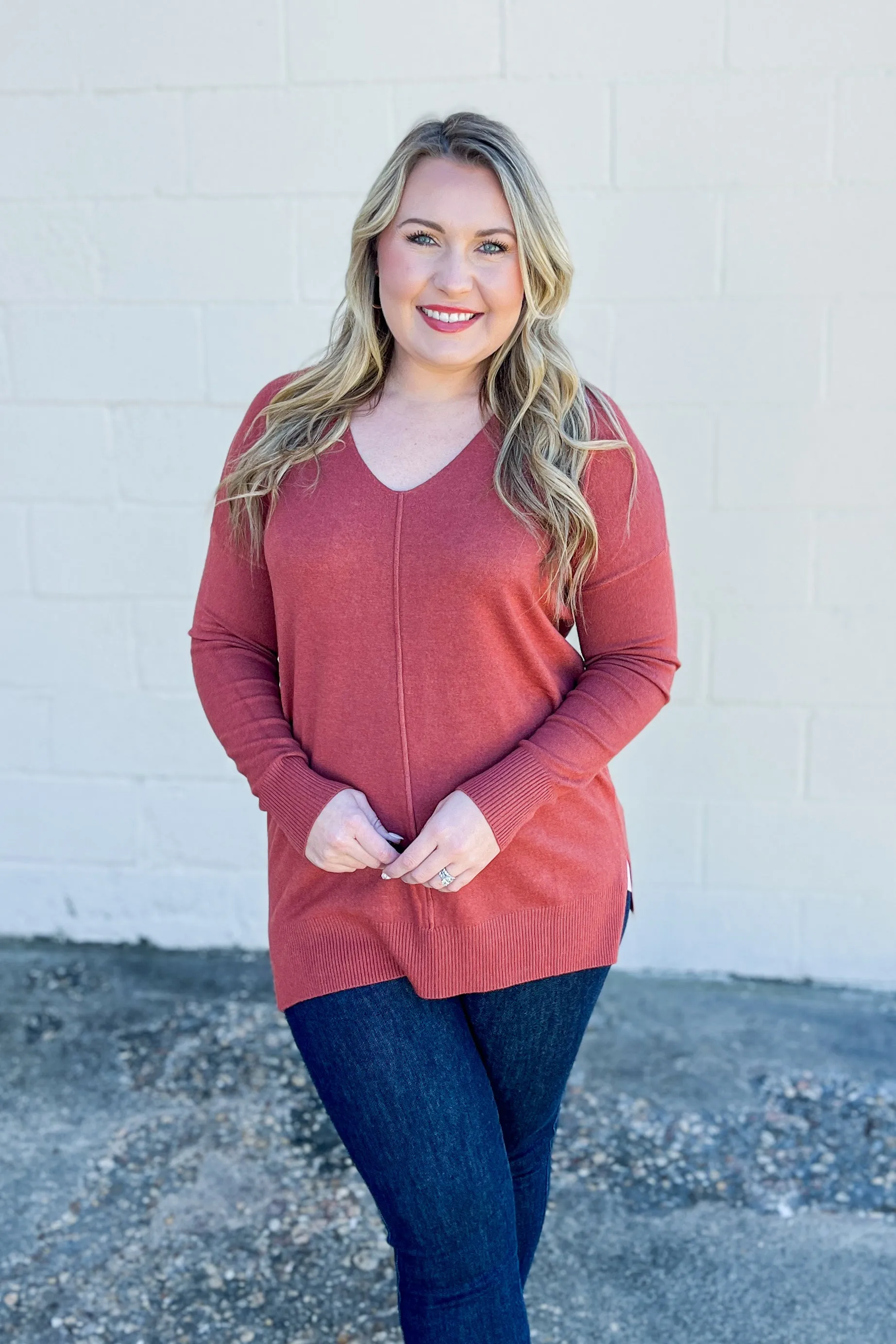 Cozy Charm Top, Heathered Rust