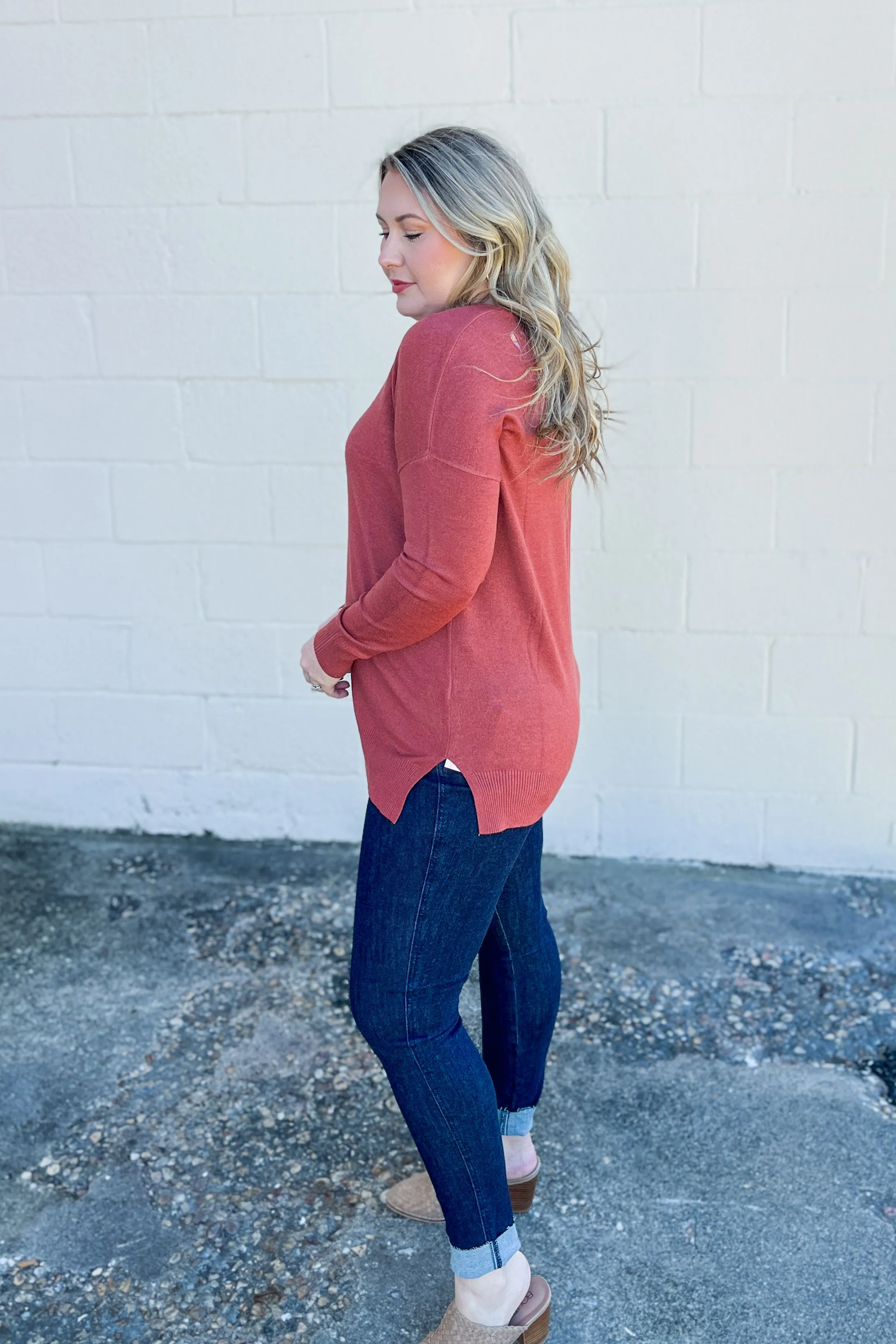 Cozy Charm Top, Heathered Rust