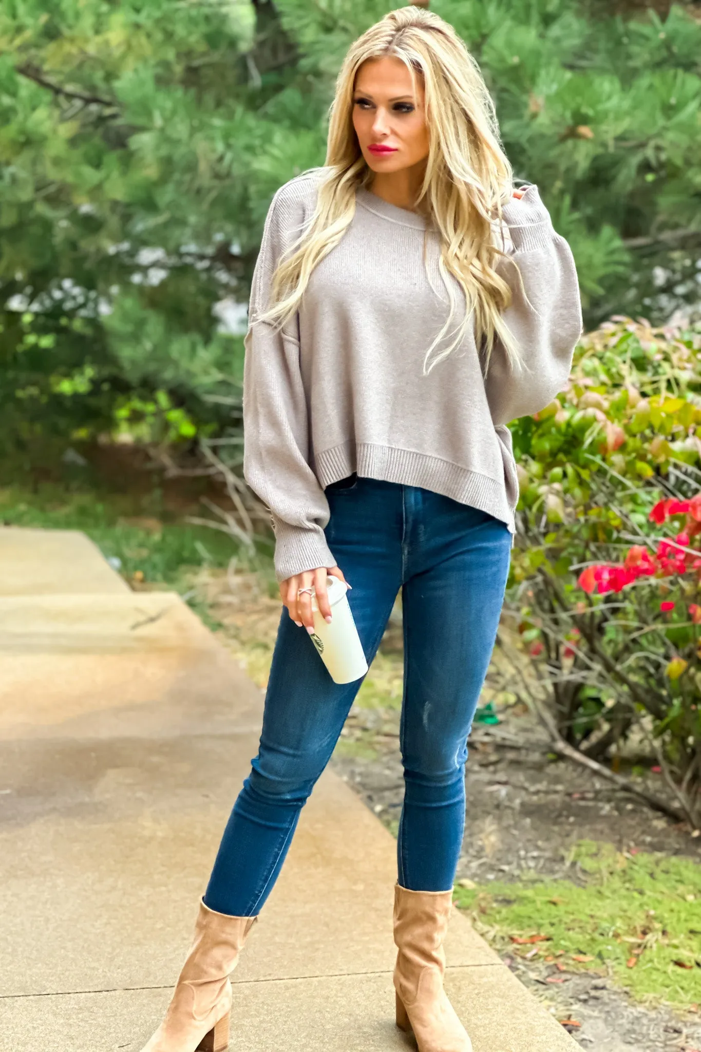 Cozy Era Relaxed Cropped Sweater : Stone