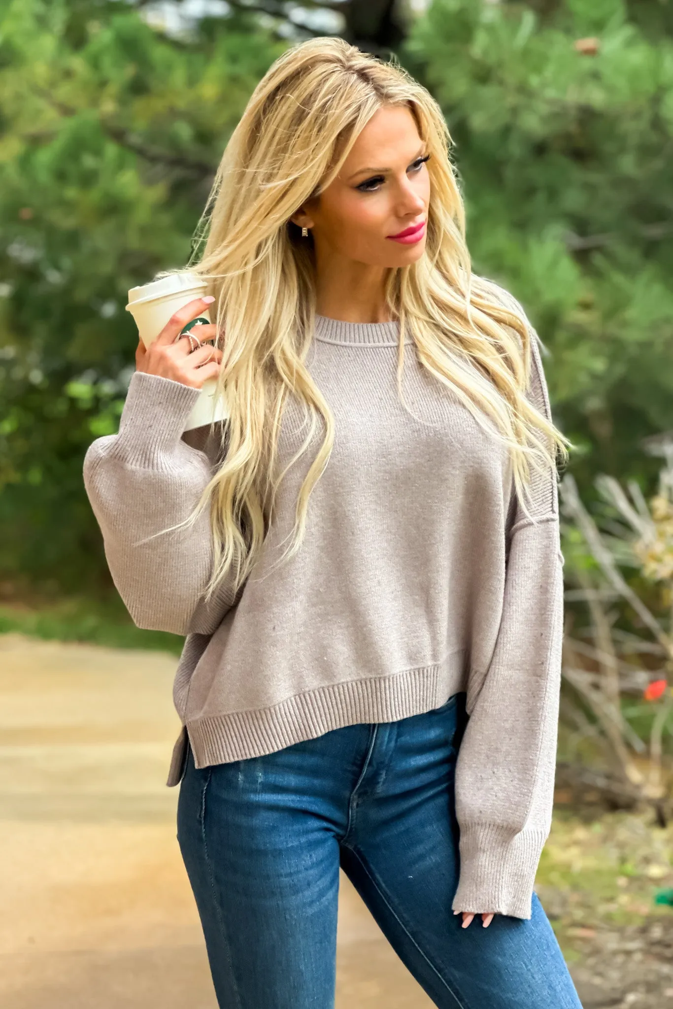 Cozy Era Relaxed Cropped Sweater : Stone